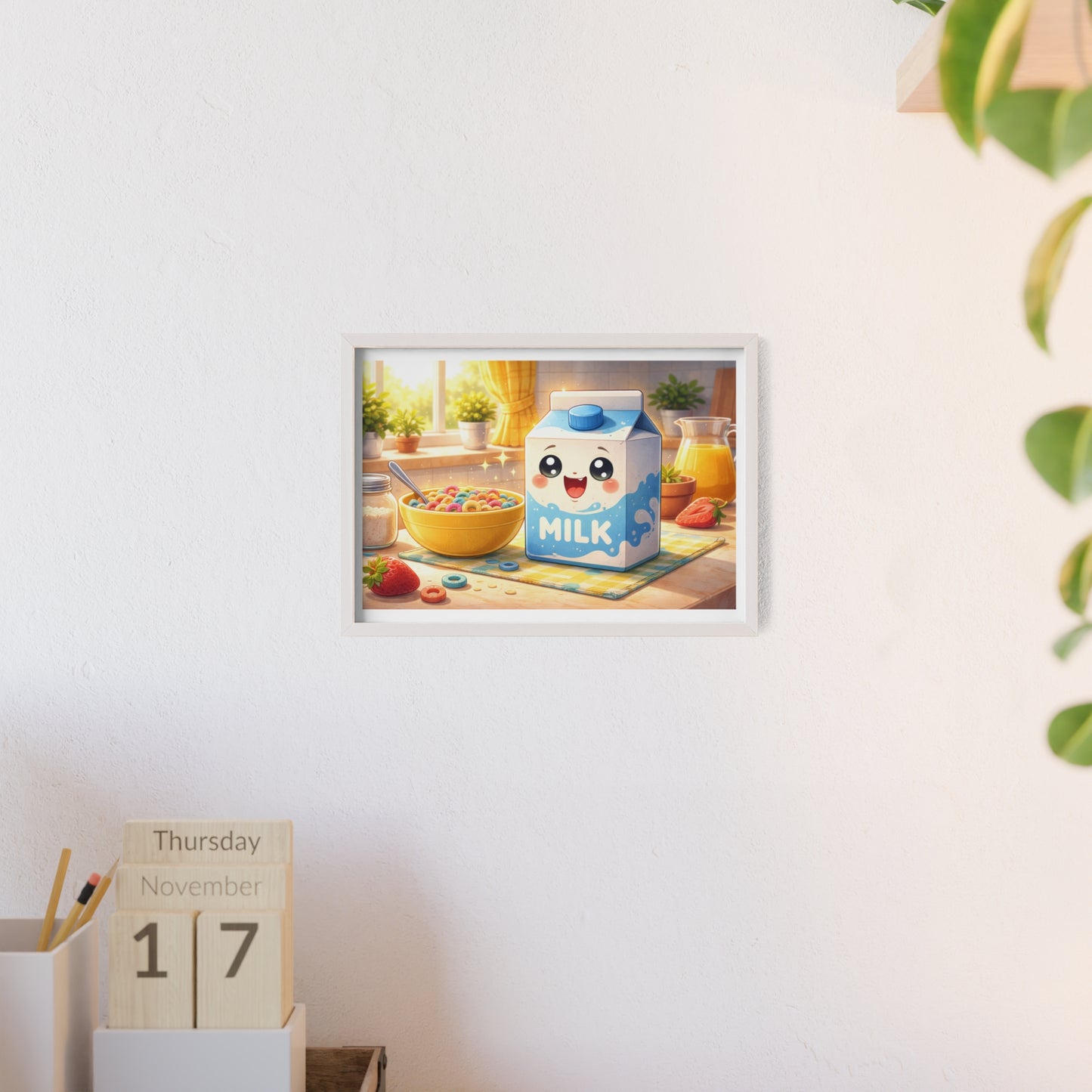 Cute Kawaii Milk Carton Poster (Framed) — Breakfast Nursery Wall Art