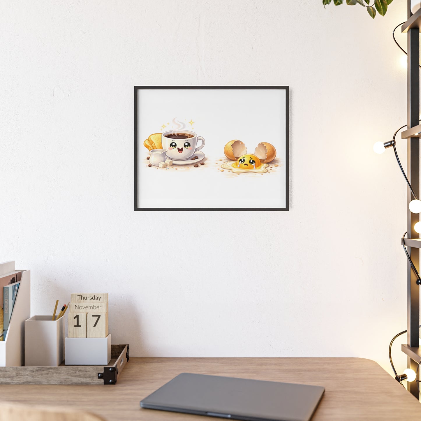 Cute Coffee & Sad Egg Framed Poster — Kitchen Wall Art