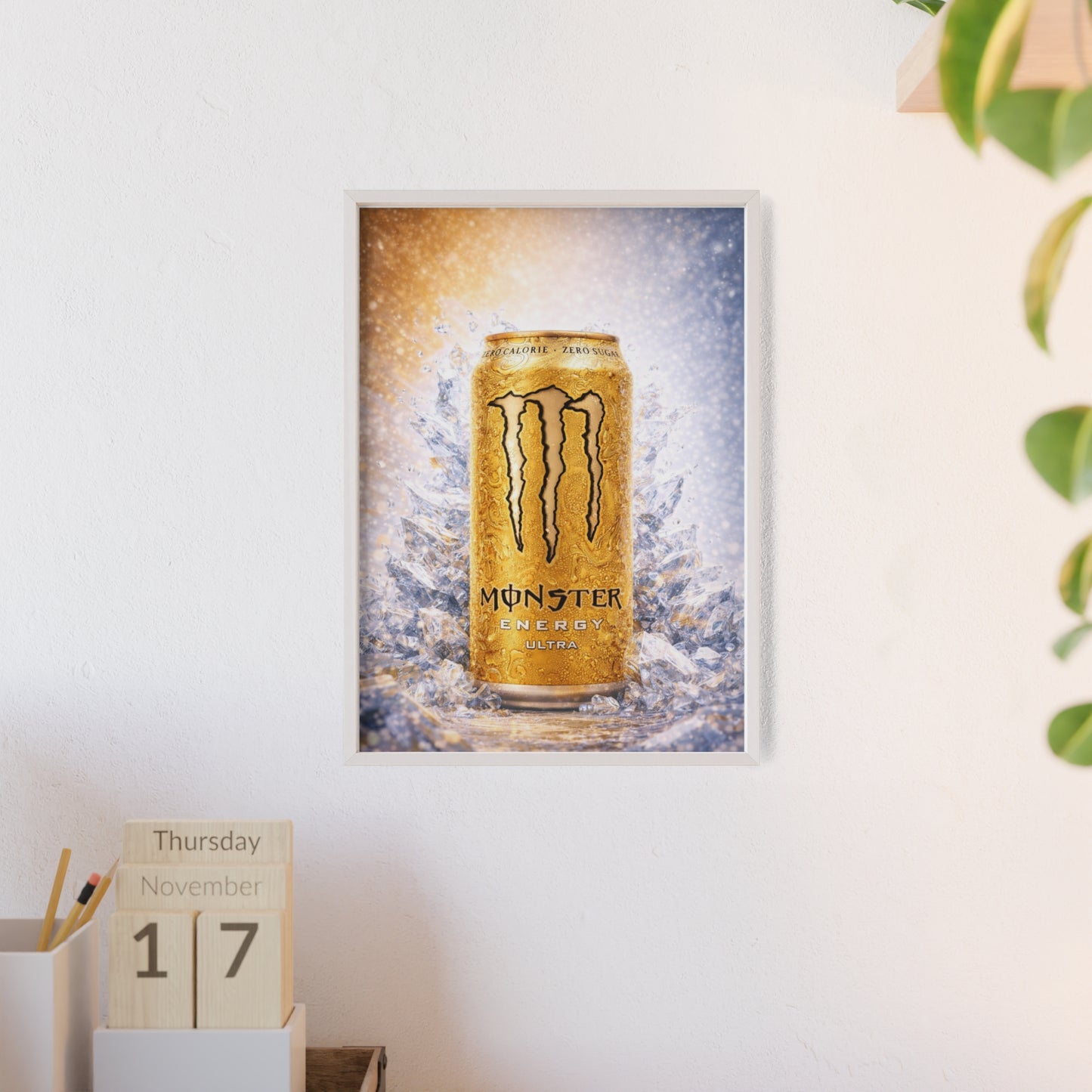 MONSTER Gold Energy Drink Poster Framed — Wall Art