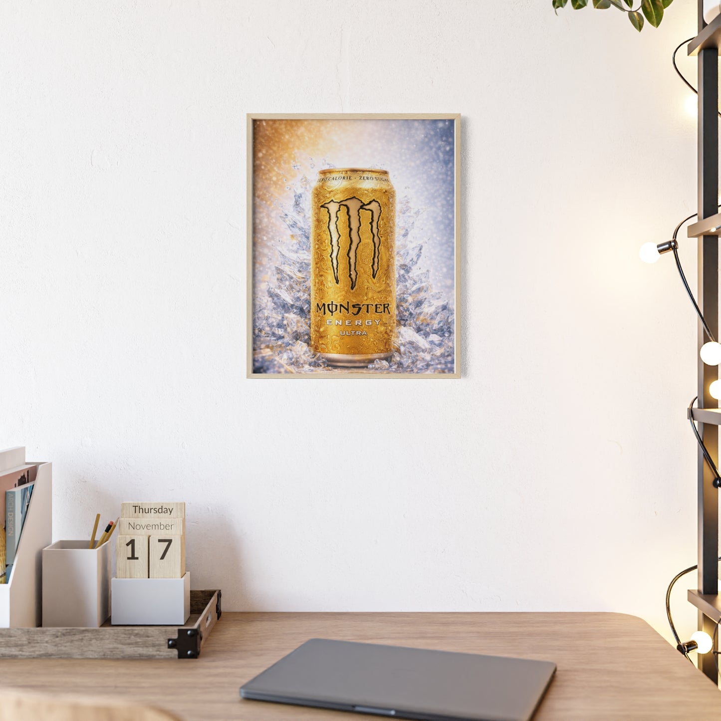 MONSTER Gold Energy Drink Poster Framed — Wall Art