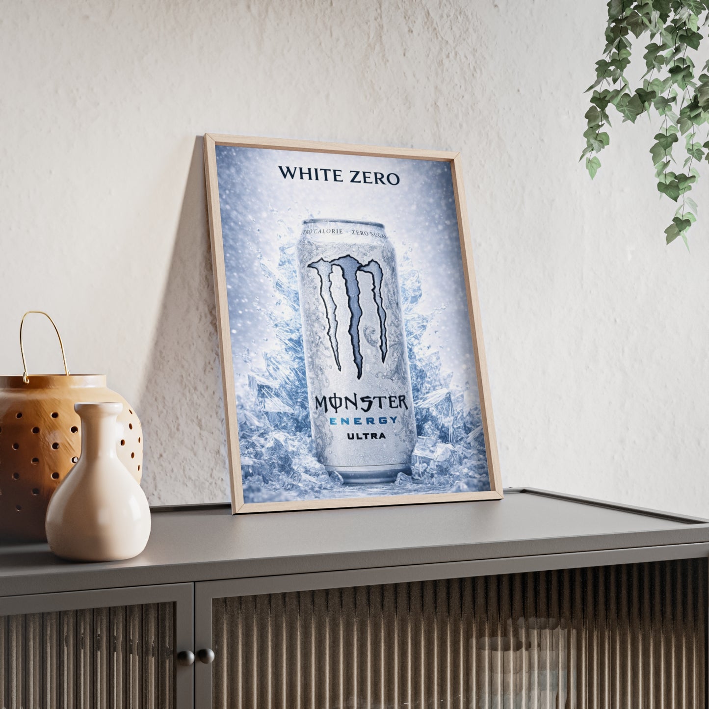 MONSTER White Energy Drink Poster Framed —  Wall Art