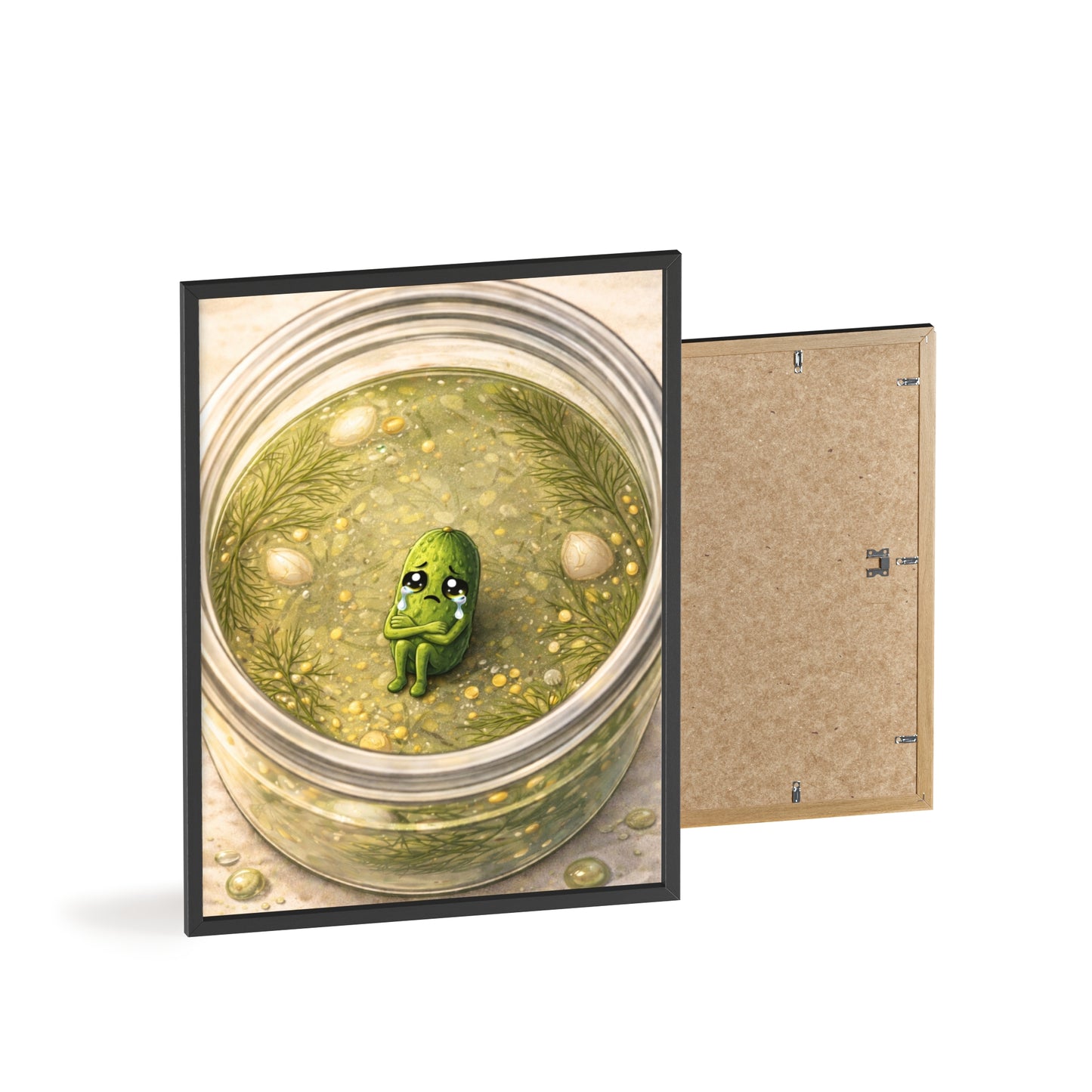 Whimsical Pickle in Jar Art Print — Framed Poster for Kitchens & Gift-Giving
