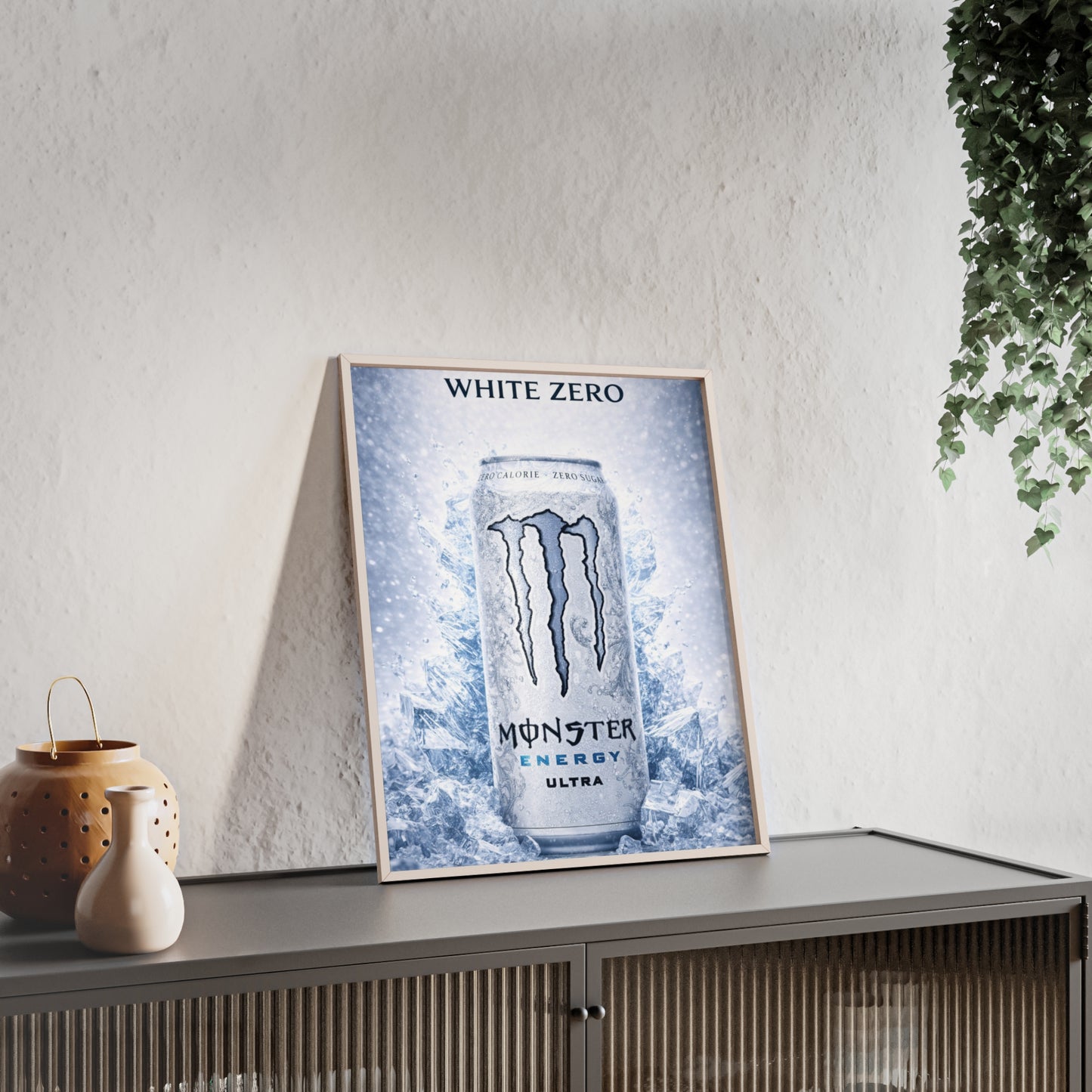 MONSTER White Energy Drink Poster Framed —  Wall Art