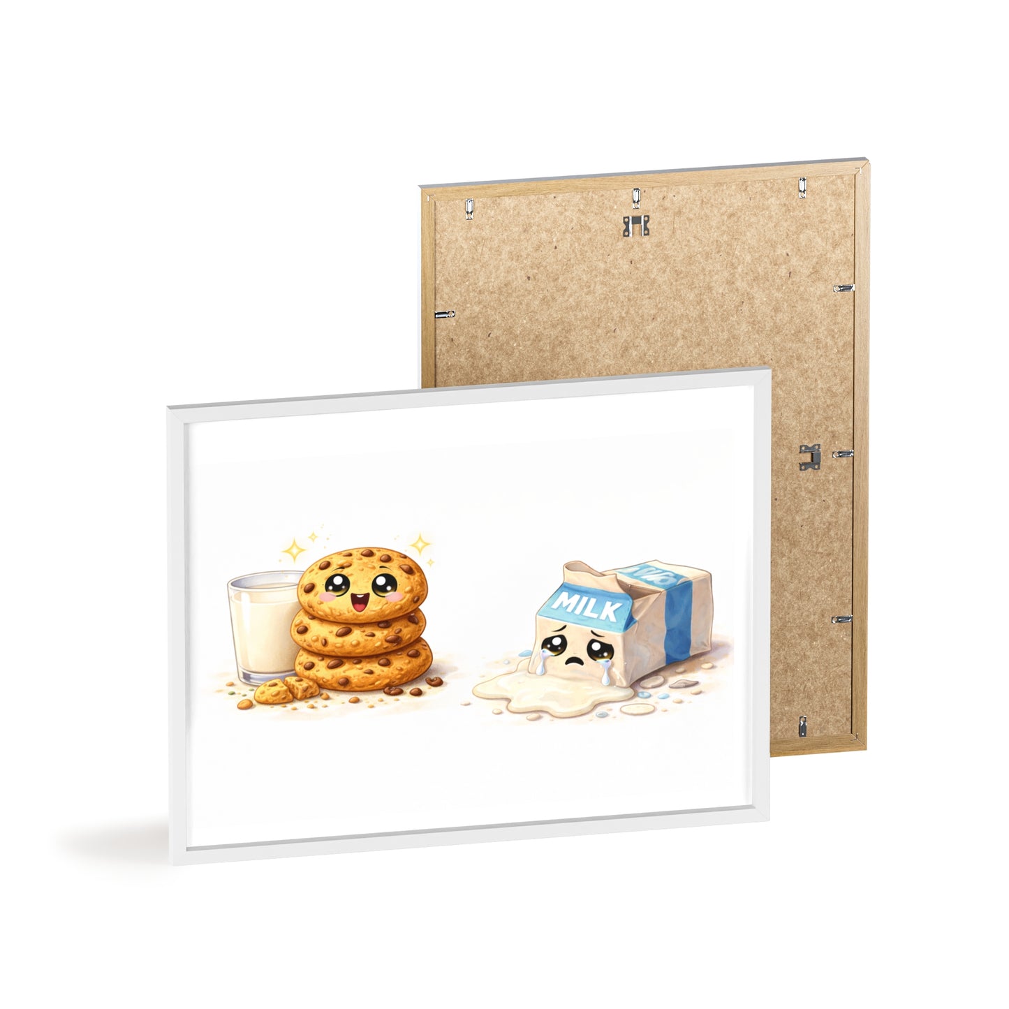Cute Kawaii Cookies & Milk Poster with Frame — Whimsical Kitchen Wall Art