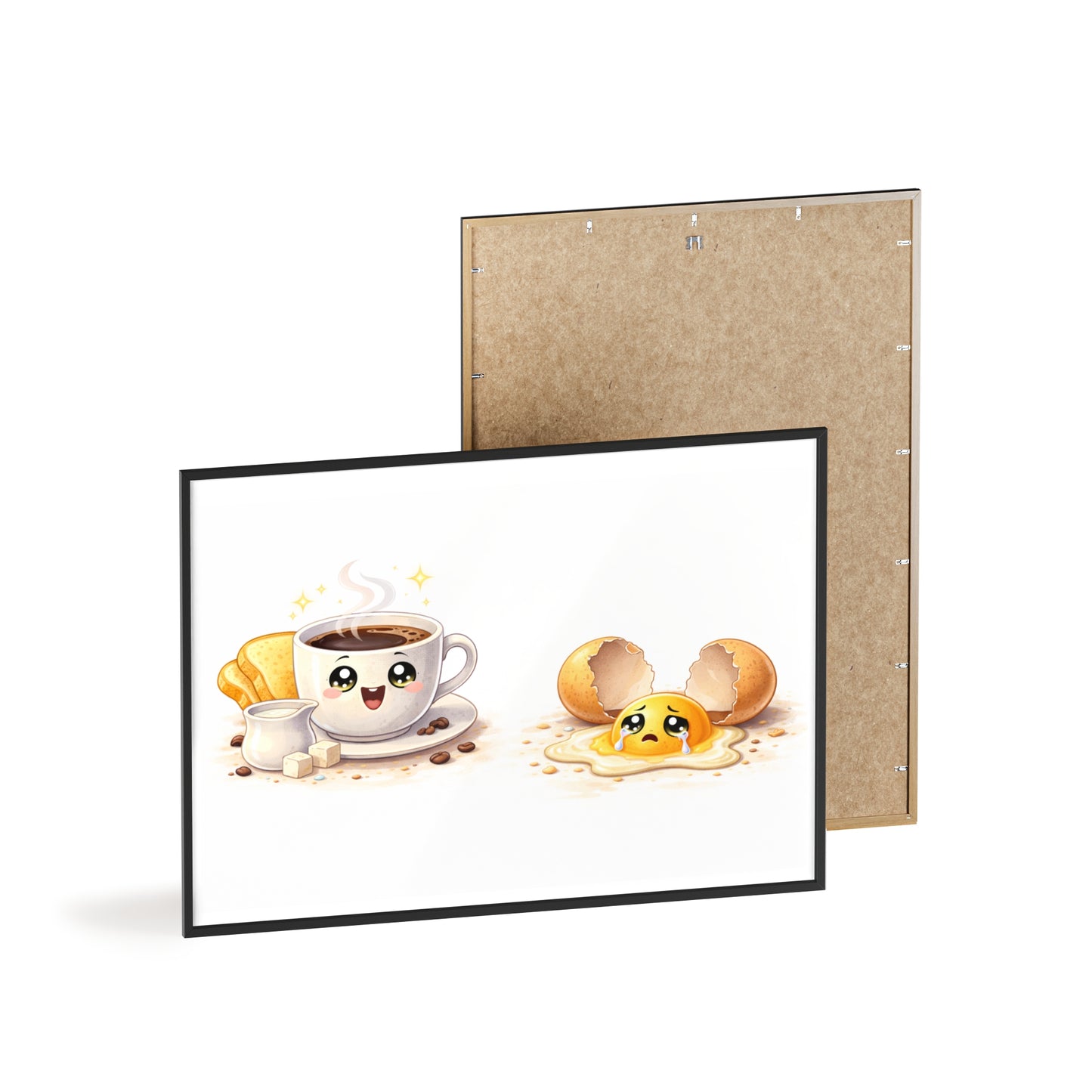 Cute Coffee & Sad Egg Framed Poster — Kitchen Wall Art
