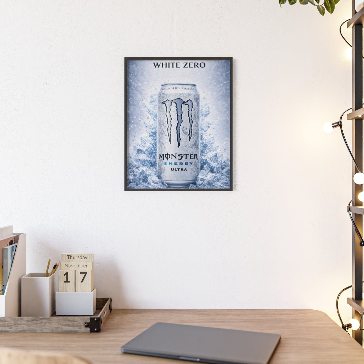 MONSTER White Energy Drink Poster Framed —  Wall Art