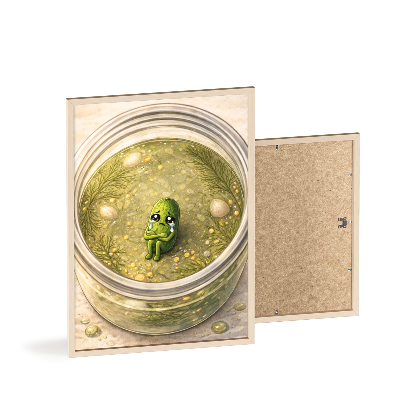 Whimsical Pickle in Jar Art Print — Framed Poster for Kitchens & Gift-Giving