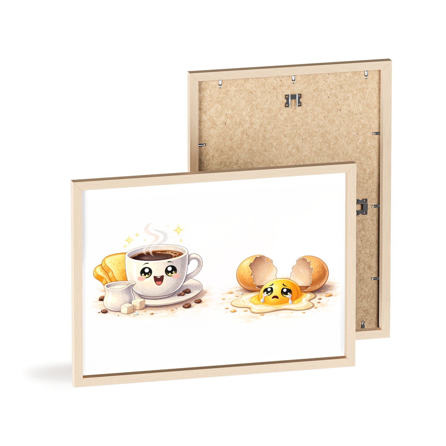 Cute Coffee & Sad Egg Framed Poster — Kitchen Wall Art