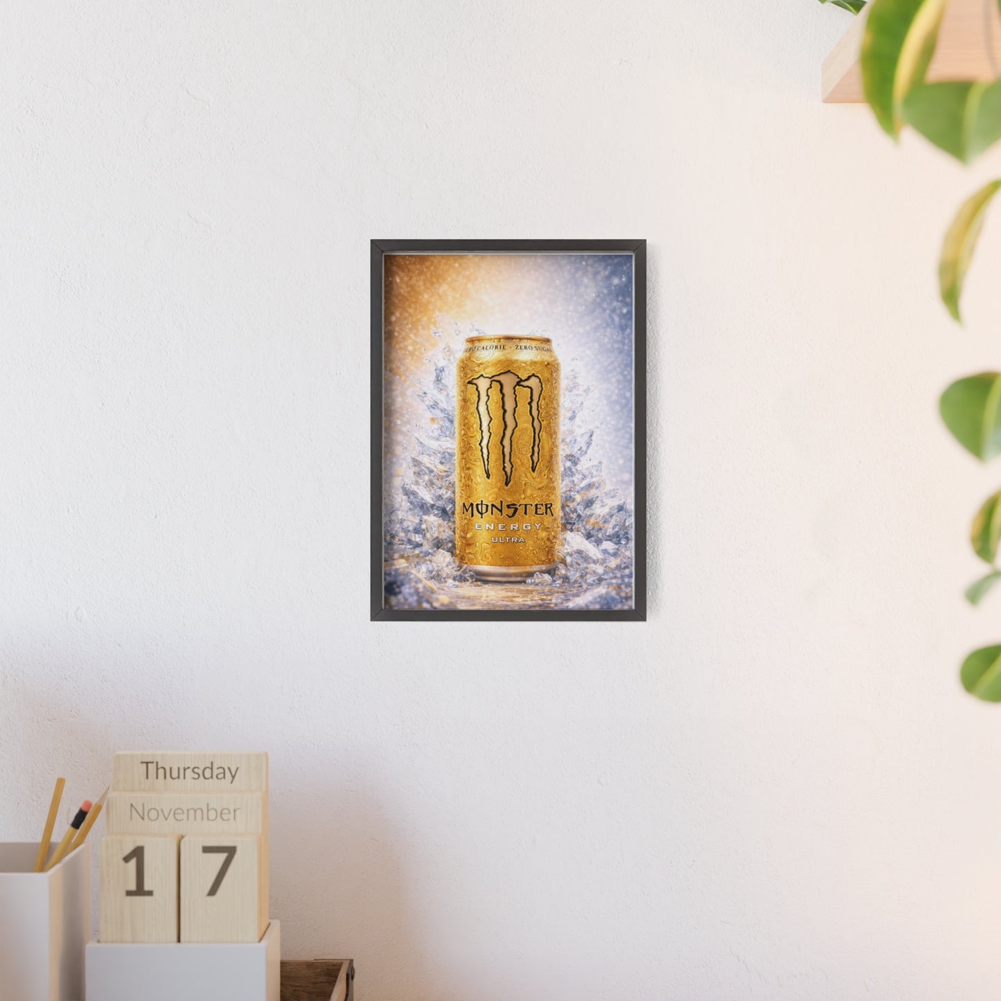 MONSTER Gold Energy Drink Poster Framed — Wall Art