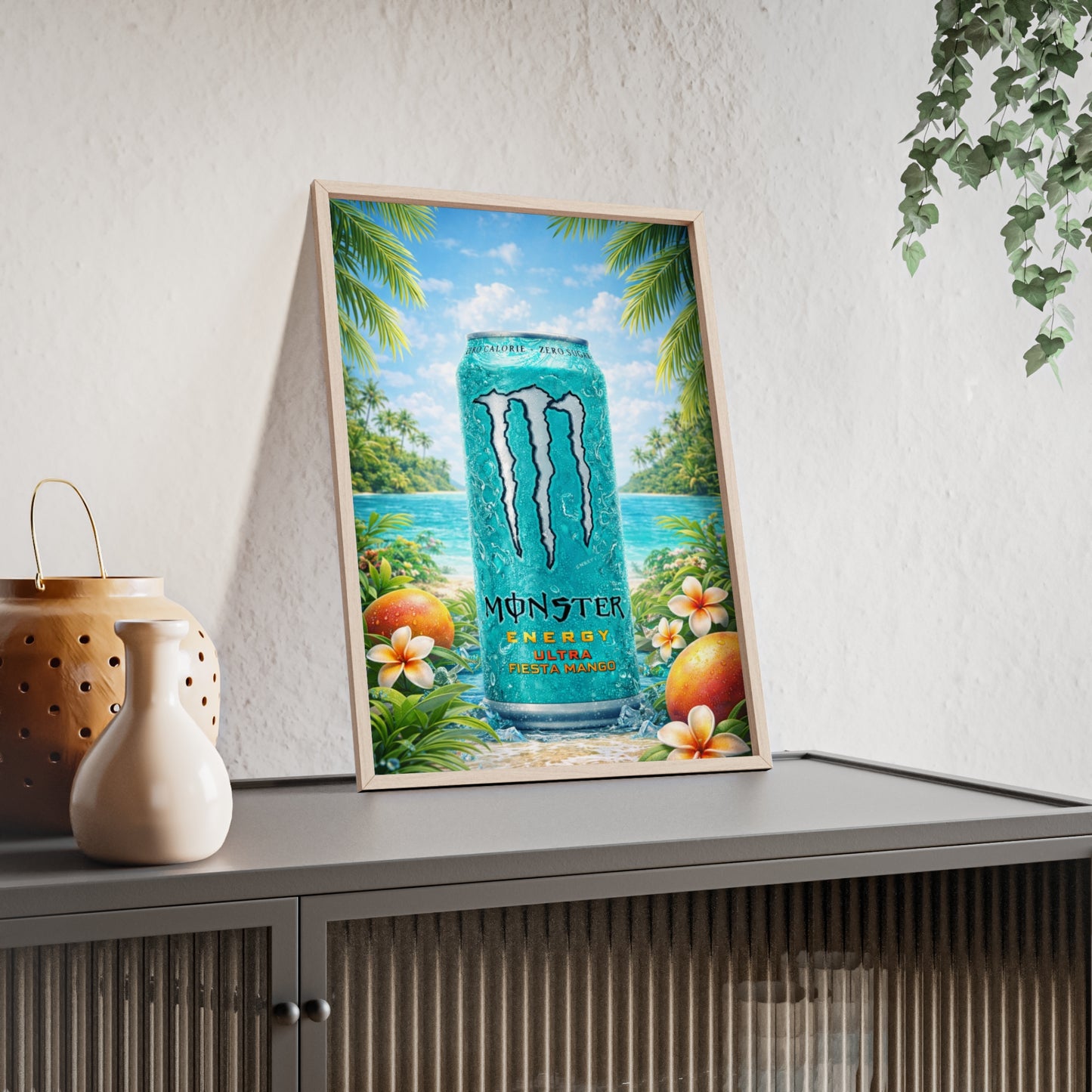 MONSTER Mango Energy Drink Poster Framed — Wall Art