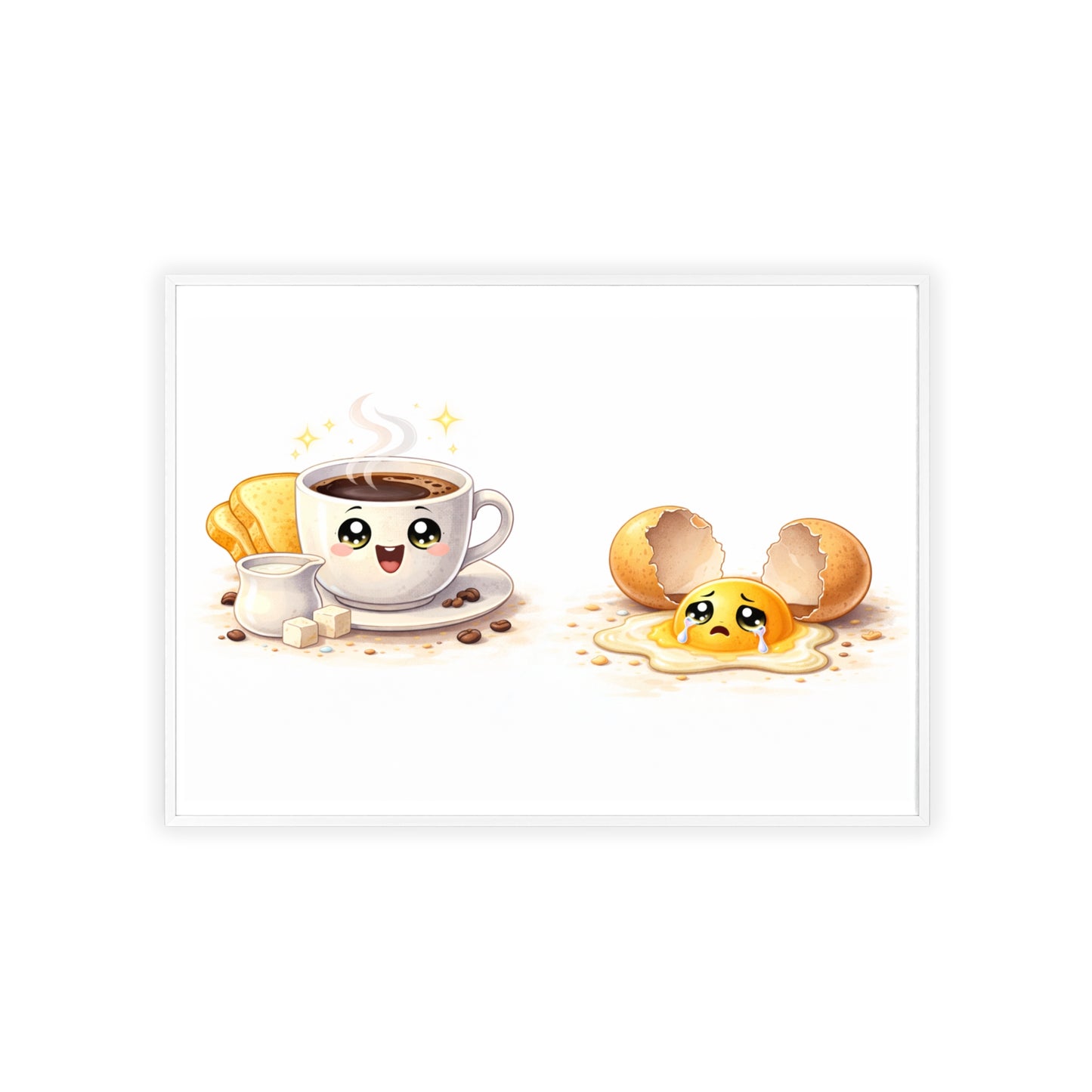 Cute Coffee & Sad Egg Framed Poster — Kitchen Wall Art