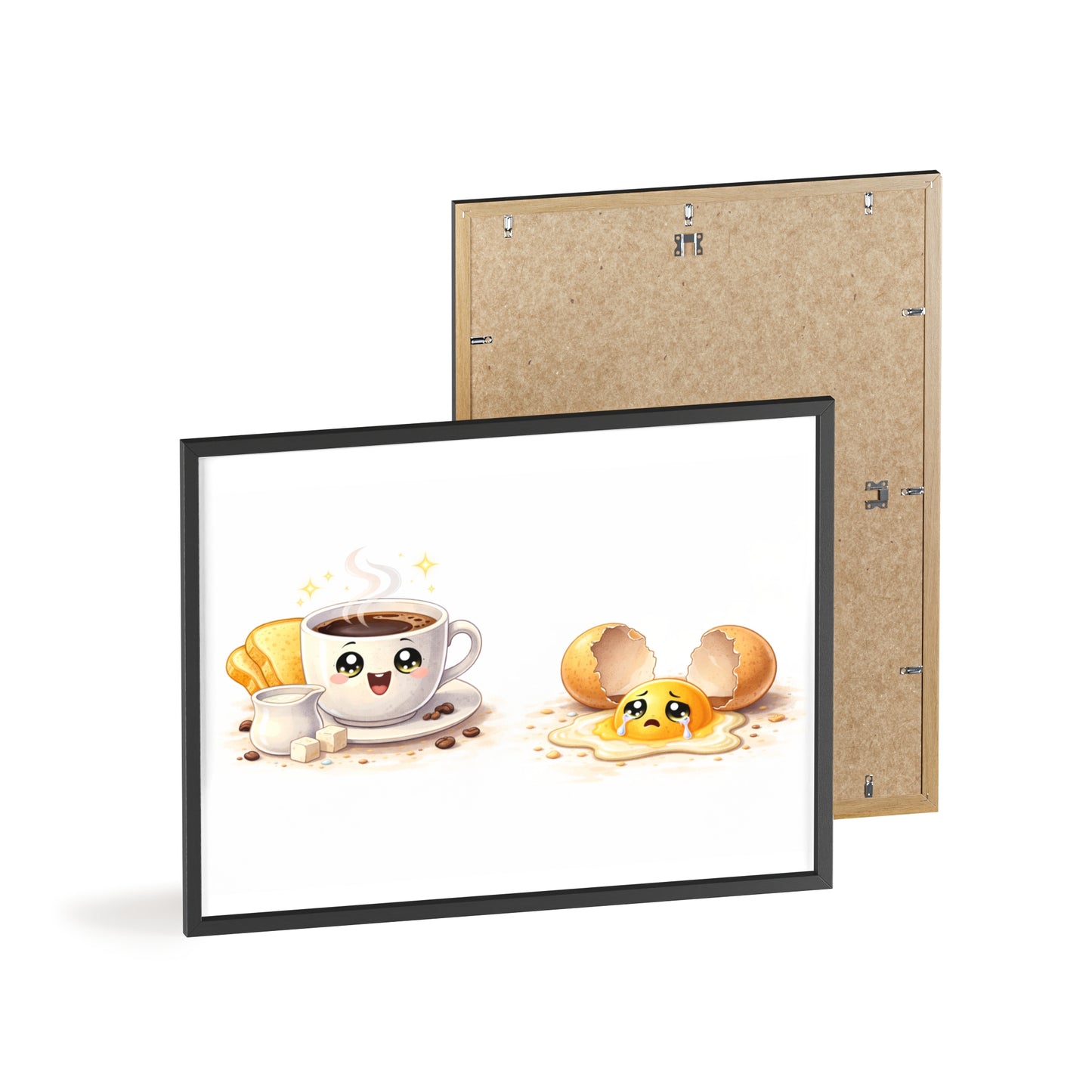 Cute Coffee & Sad Egg Framed Poster — Kitchen Wall Art