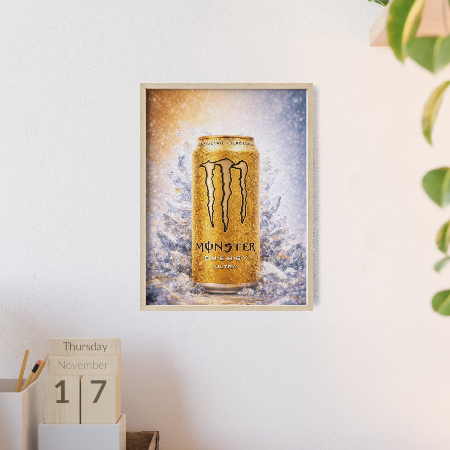 MONSTER Gold Energy Drink Poster Framed — Wall Art