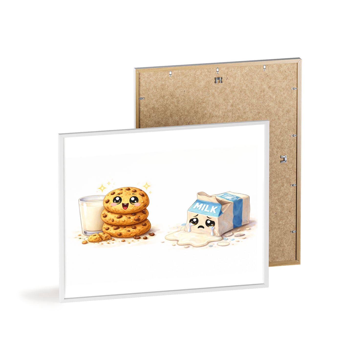 Cute Kawaii Cookies & Milk Poster with Frame — Whimsical Kitchen Wall Art