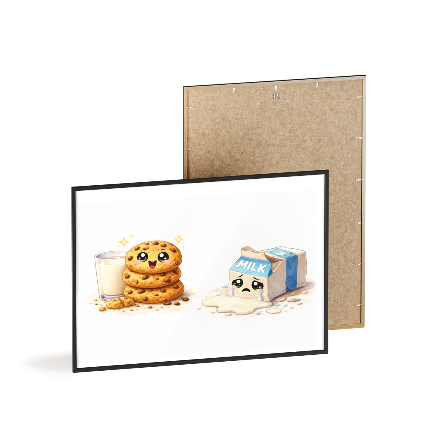 Cute Kawaii Cookies & Milk Poster with Frame — Whimsical Kitchen Wall Art