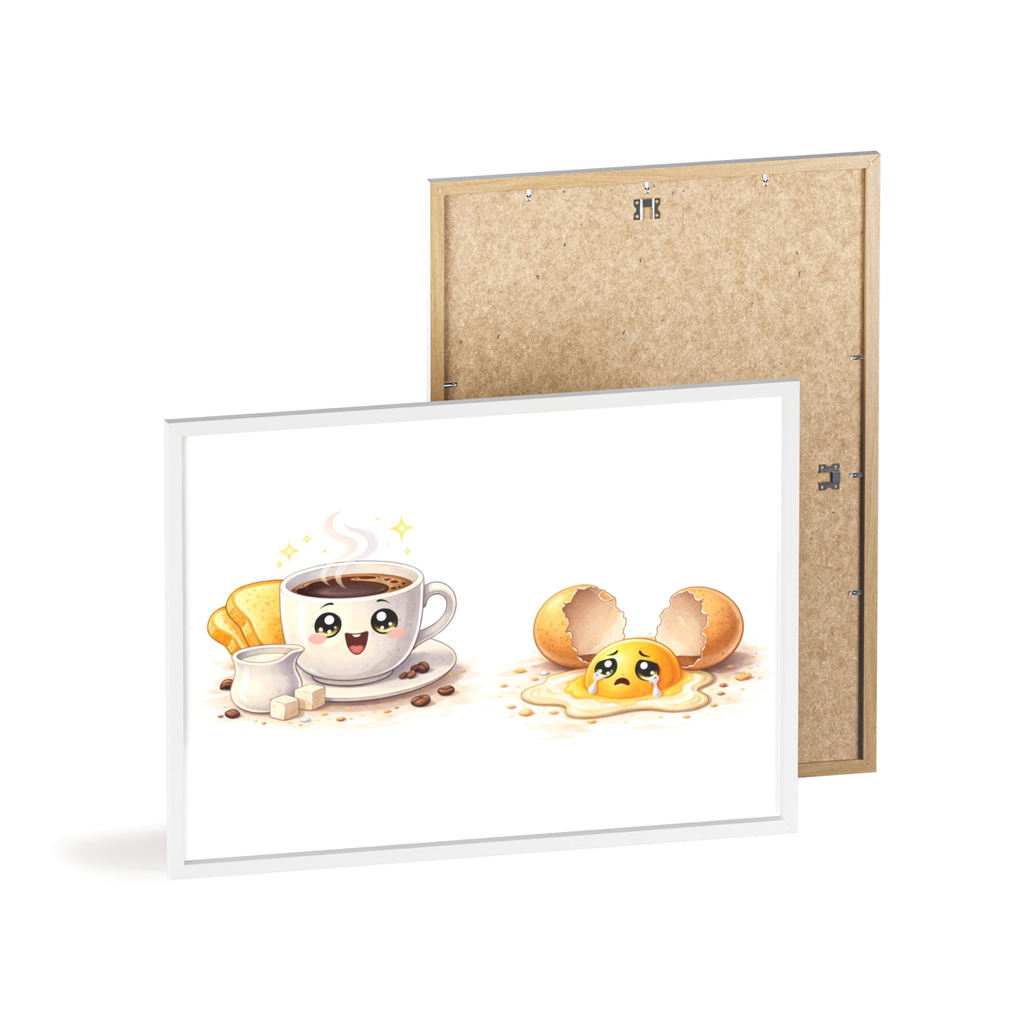 Cute Coffee & Sad Egg Framed Poster — Kitchen Wall Art