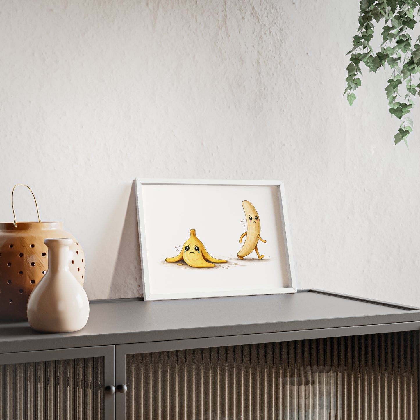 Banana Print Poster (Framed) — Quirky Kawaii Fruit Wall Art