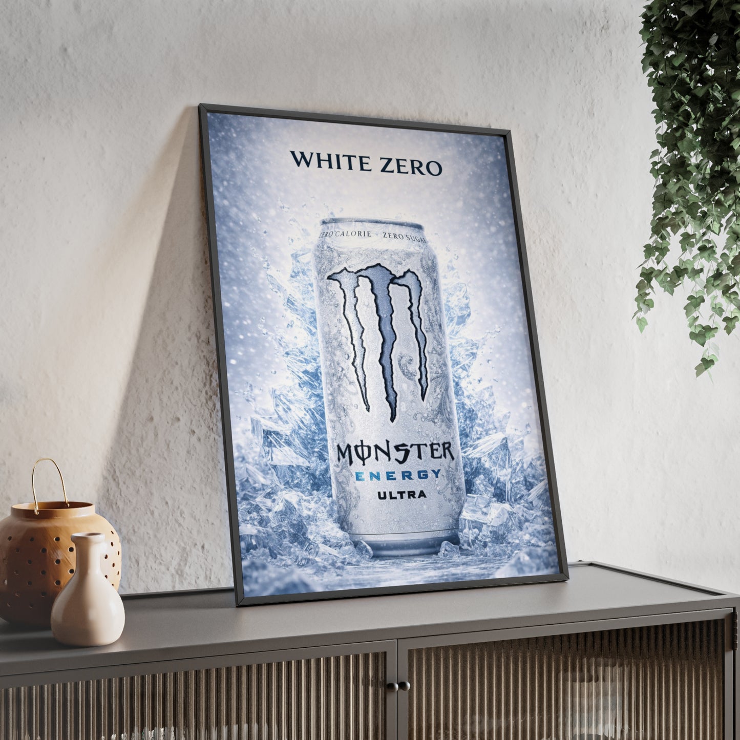 MONSTER White Energy Drink Poster Framed —  Wall Art
