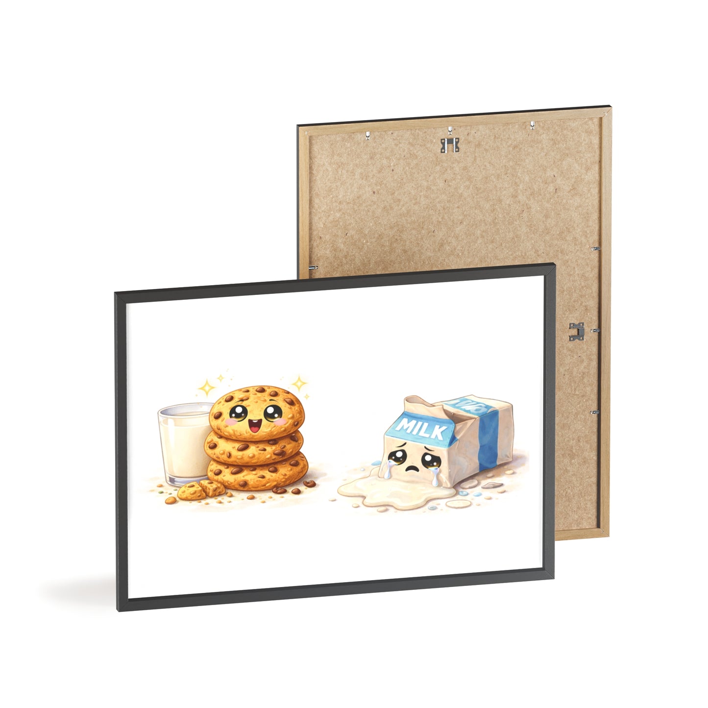 Cute Kawaii Cookies & Milk Poster with Frame — Whimsical Kitchen Wall Art