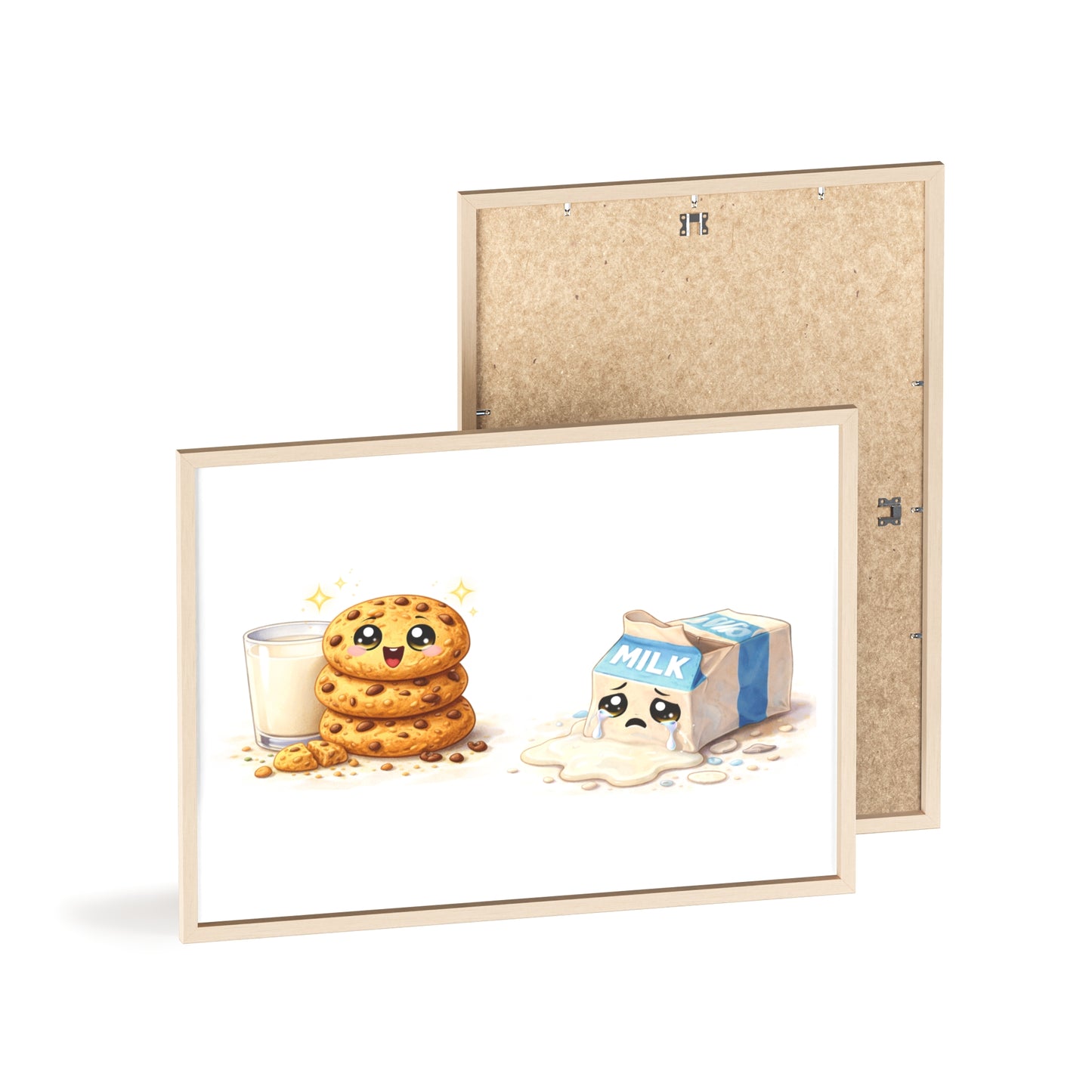 Cute Kawaii Cookies & Milk Poster with Frame — Whimsical Kitchen Wall Art
