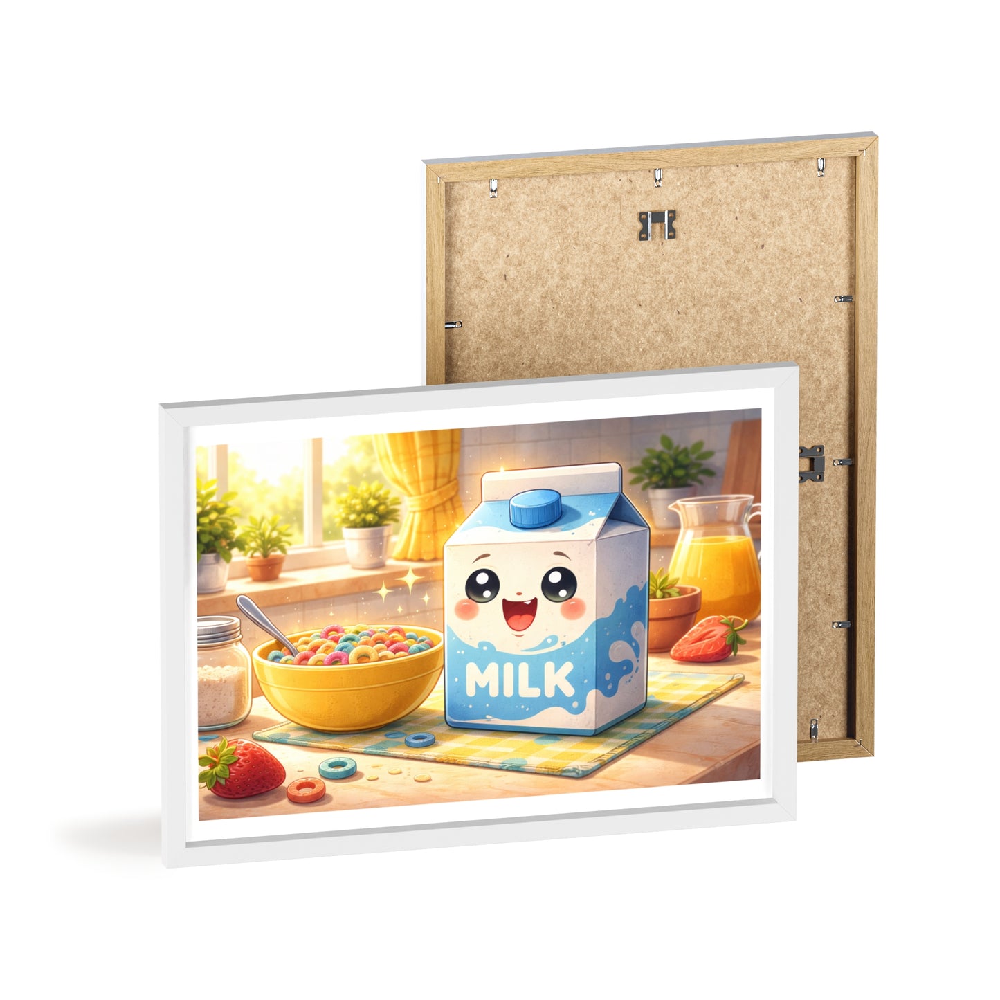 Cute Kawaii Milk Carton Poster (Framed) — Breakfast Nursery Wall Art