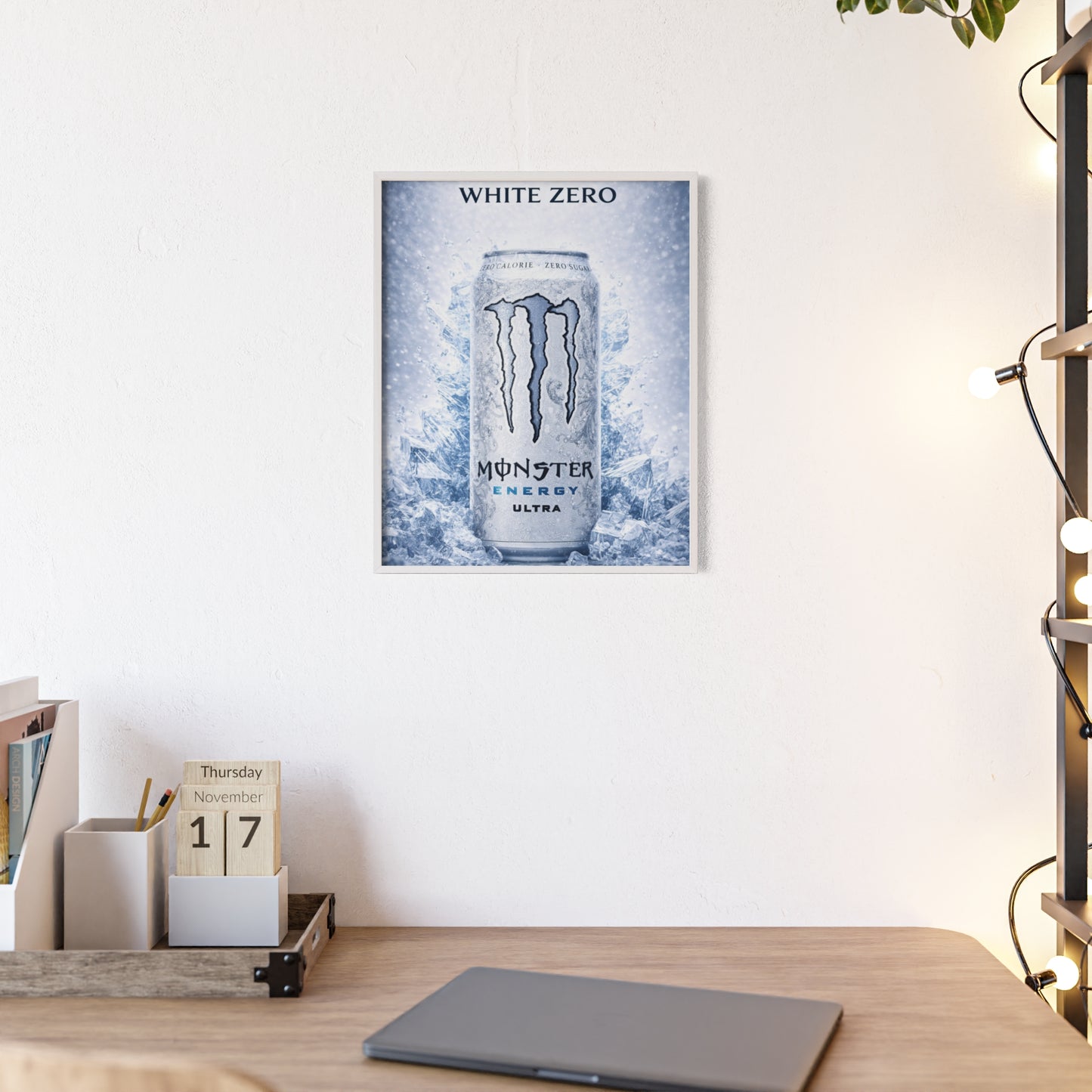 MONSTER White Energy Drink Poster Framed —  Wall Art