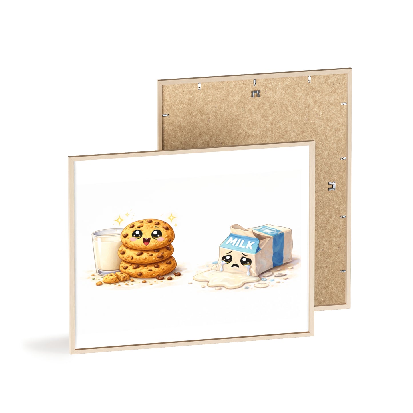 Cute Kawaii Cookies & Milk Poster with Frame — Whimsical Kitchen Wall Art