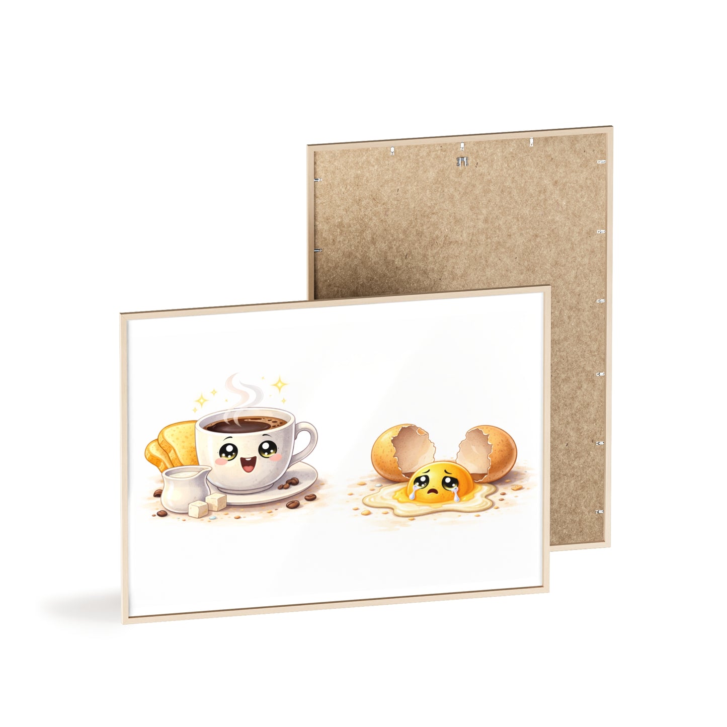 Cute Coffee & Sad Egg Framed Poster — Kitchen Wall Art