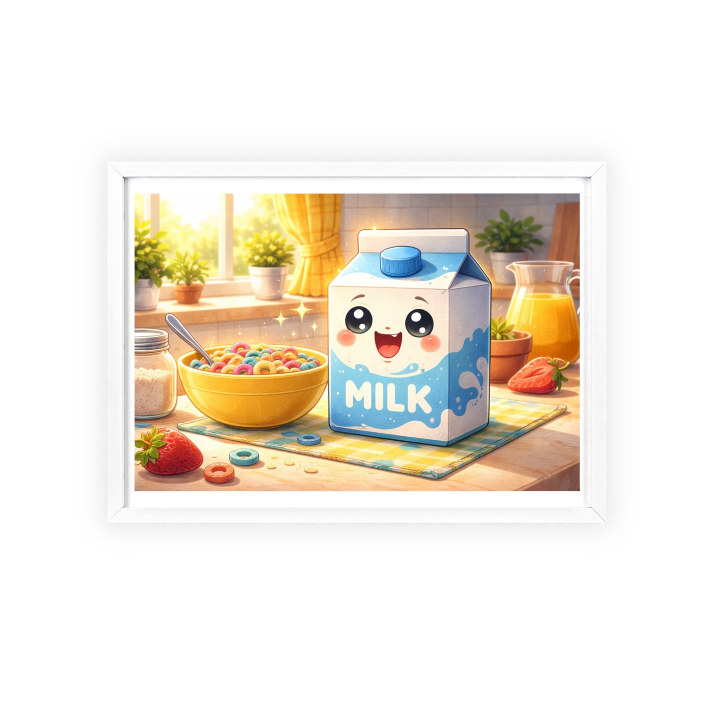 Cute Kawaii Milk Carton Poster (Framed) — Breakfast Nursery Wall Art
