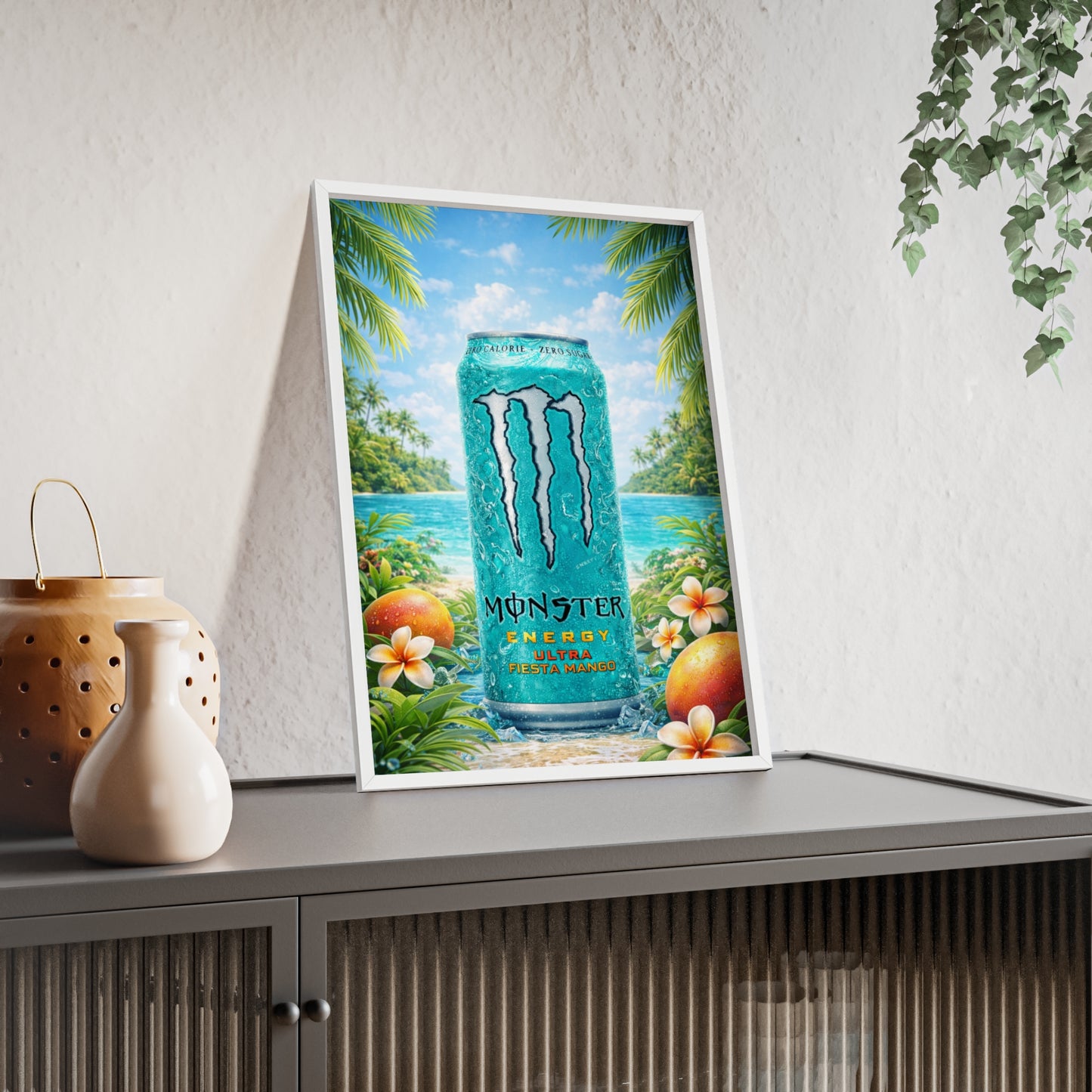 MONSTER Mango Energy Drink Poster Framed — Wall Art