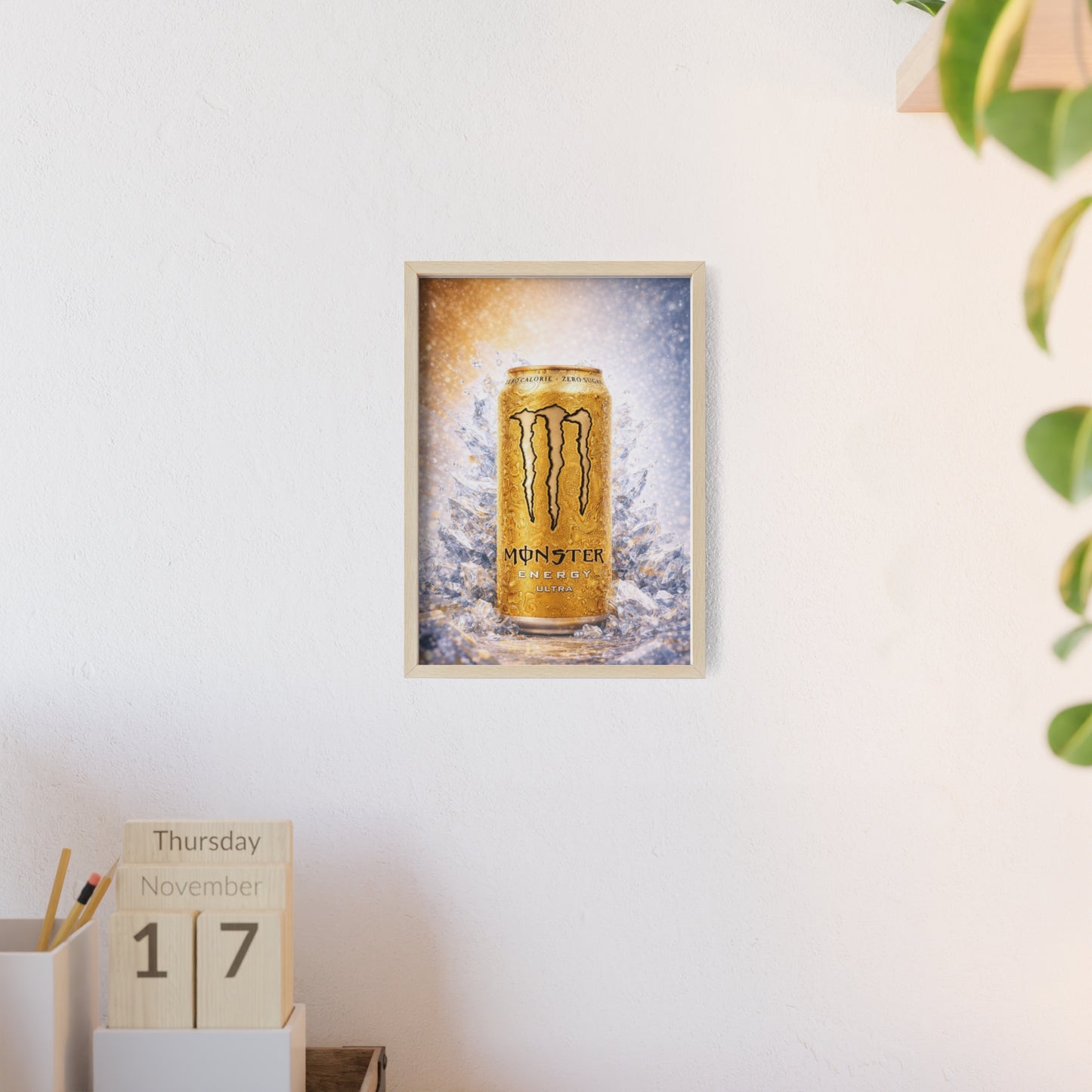 MONSTER Gold Energy Drink Poster Framed — Wall Art