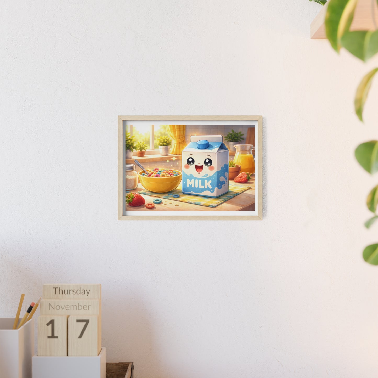 Cute Kawaii Milk Carton Poster (Framed) — Breakfast Nursery Wall Art