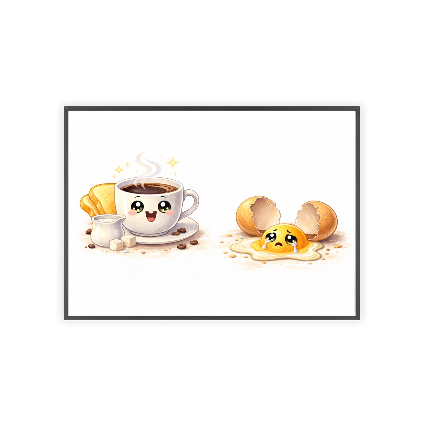 Cute Coffee & Sad Egg Framed Poster — Kitchen Wall Art
