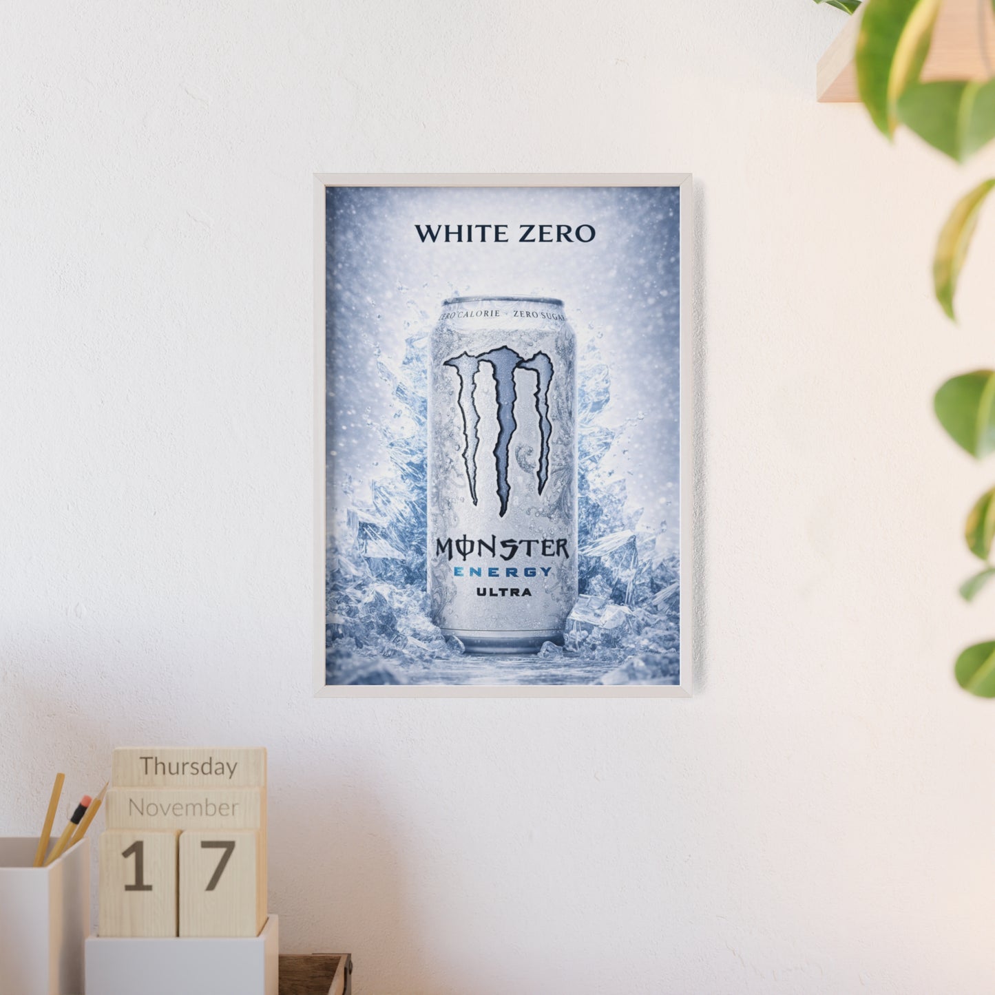 MONSTER White Energy Drink Poster Framed —  Wall Art
