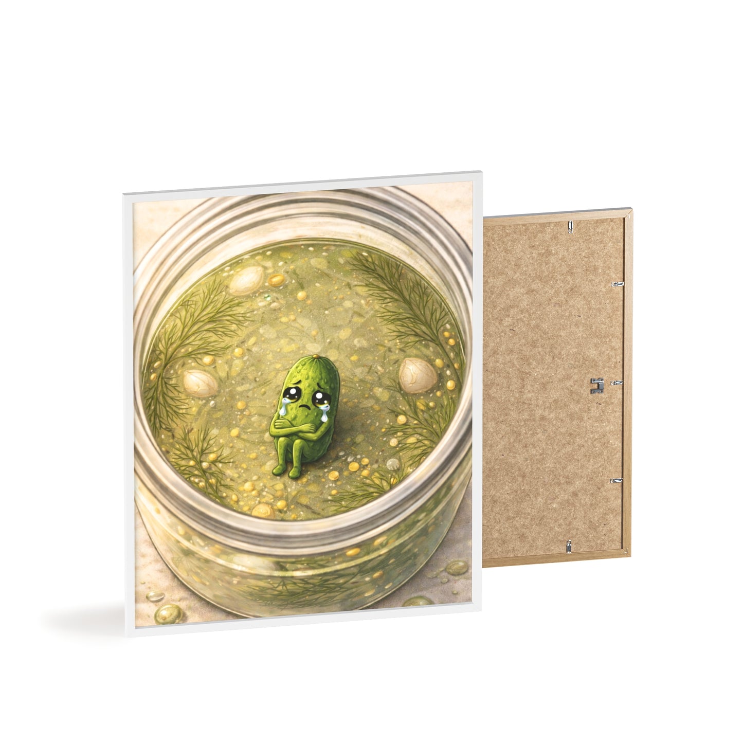 Whimsical Pickle in Jar Art Print — Framed Poster for Kitchens & Gift-Giving