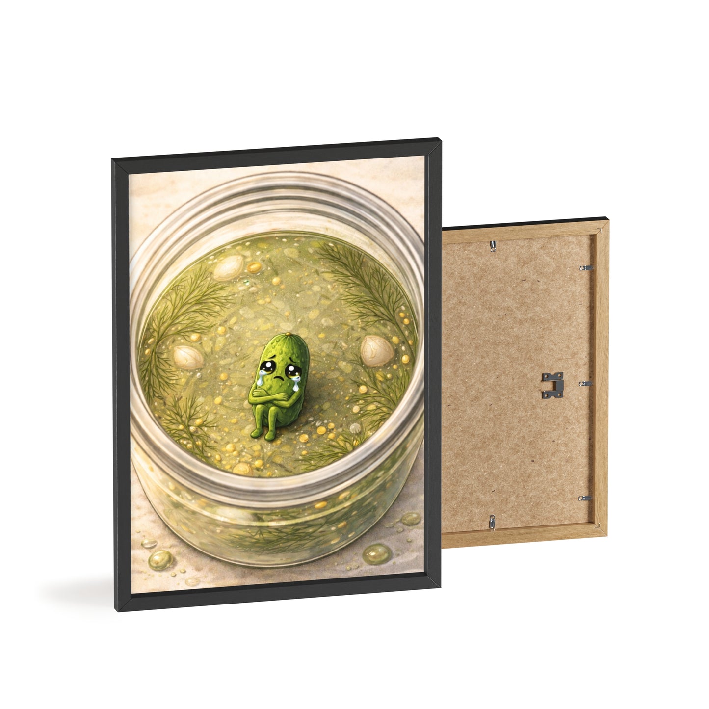 Whimsical Pickle in Jar Art Print — Framed Poster for Kitchens & Gift-Giving