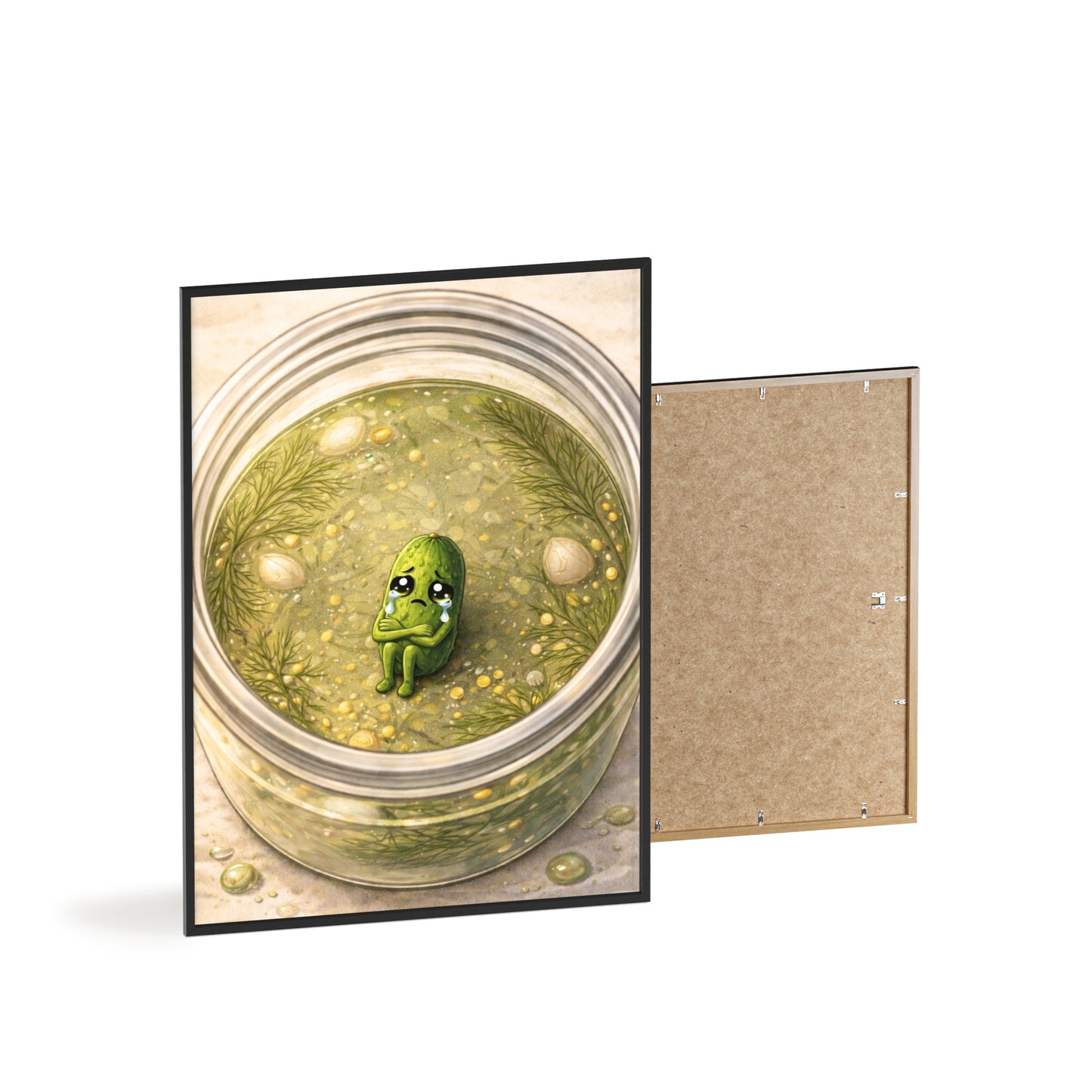 Whimsical Pickle in Jar Art Print — Framed Poster for Kitchens & Gift-Giving