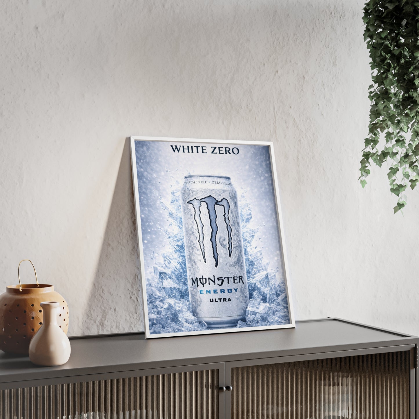 MONSTER White Energy Drink Poster Framed —  Wall Art