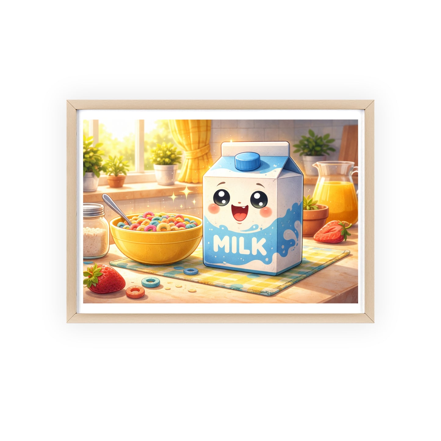 Cute Kawaii Milk Carton Poster (Framed) — Breakfast Nursery Wall Art