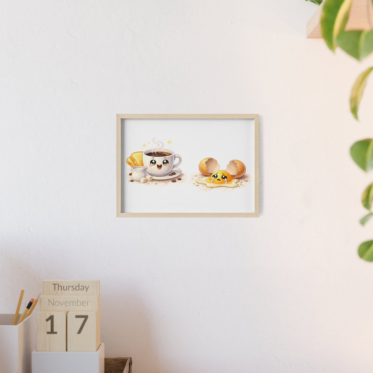 Cute Coffee & Sad Egg Framed Poster — Kitchen Wall Art