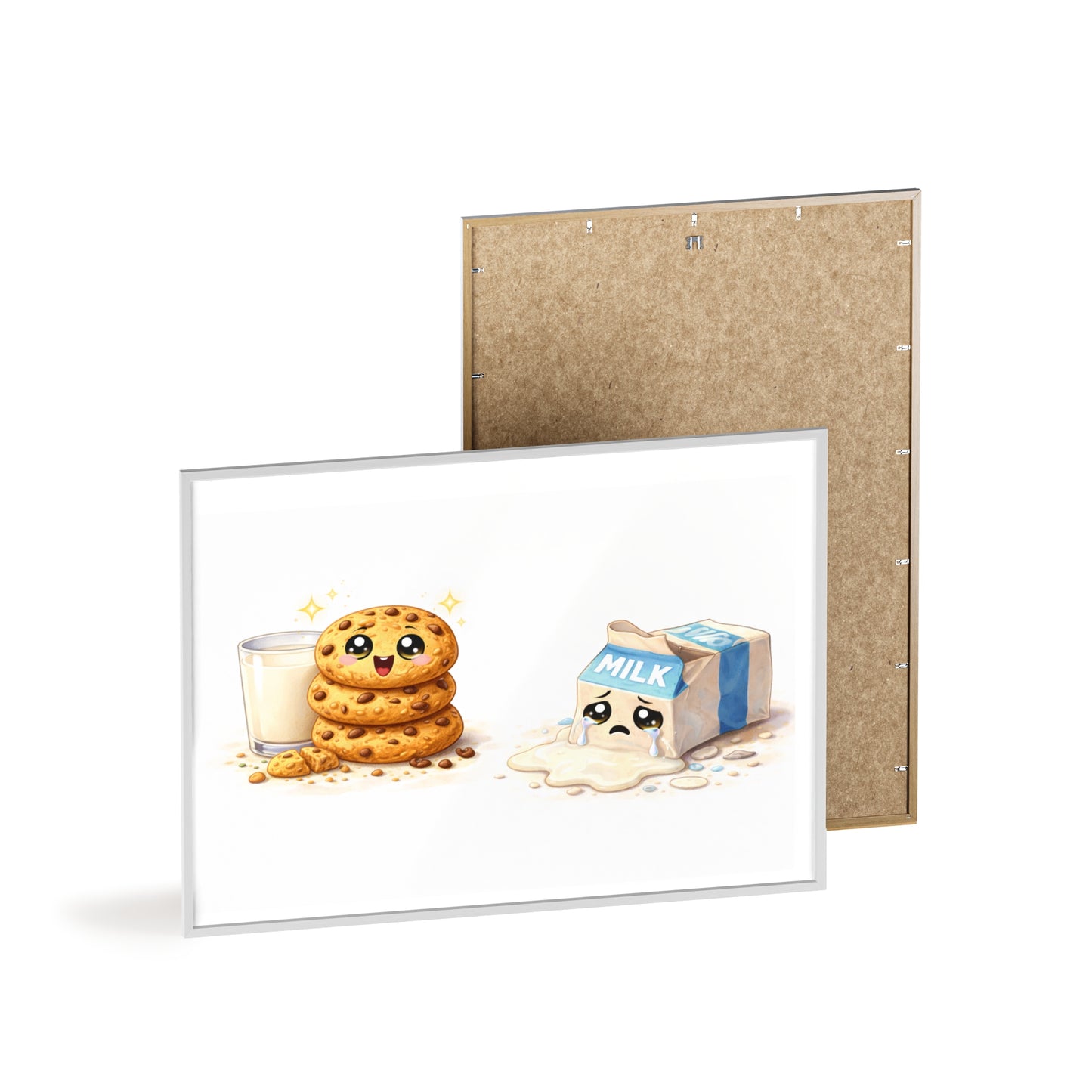 Cute Kawaii Cookies & Milk Poster with Frame — Whimsical Kitchen Wall Art