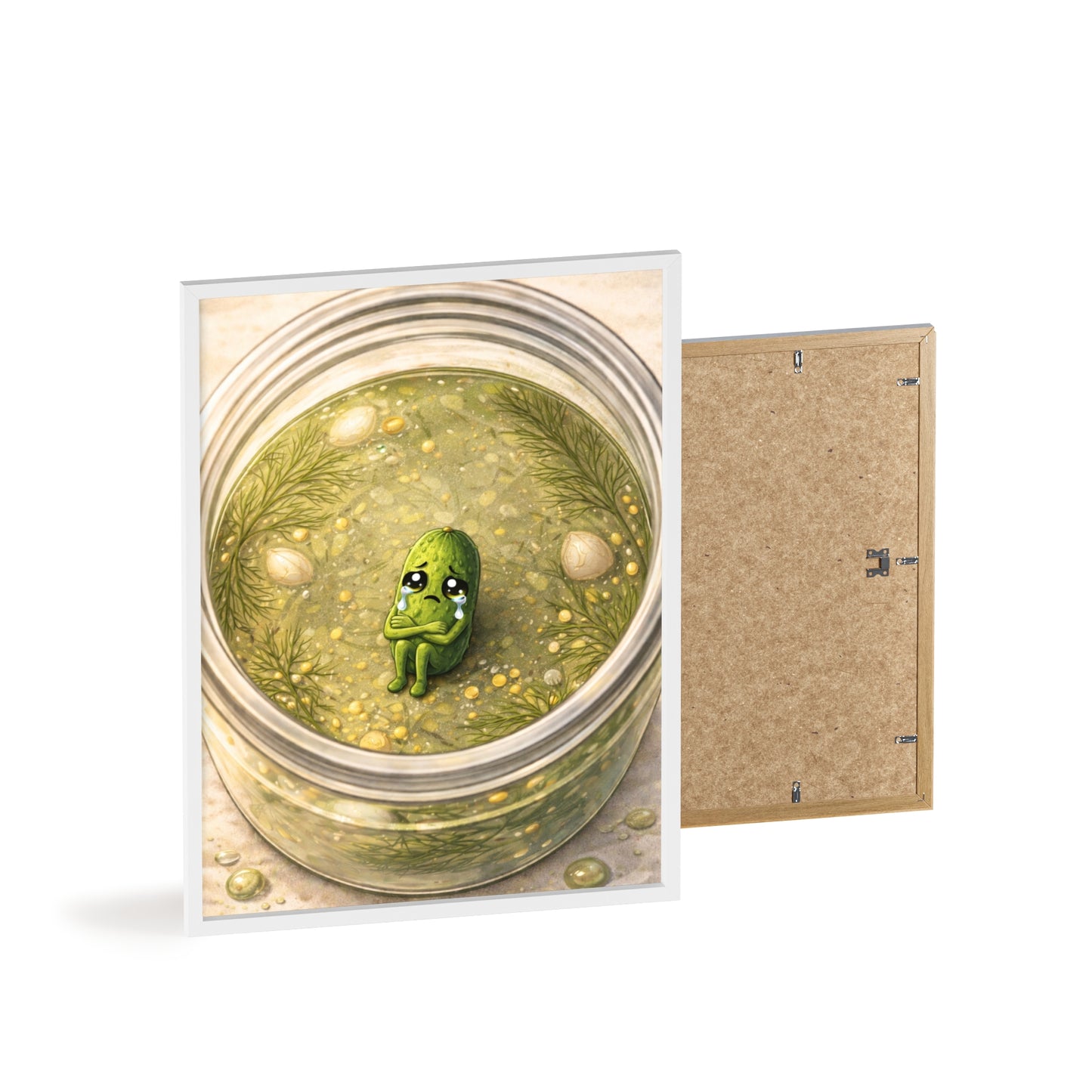 Whimsical Pickle in Jar Art Print — Framed Poster for Kitchens & Gift-Giving