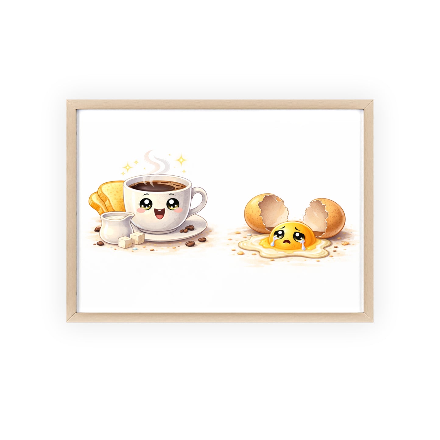 Cute Coffee & Sad Egg Framed Poster — Kitchen Wall Art