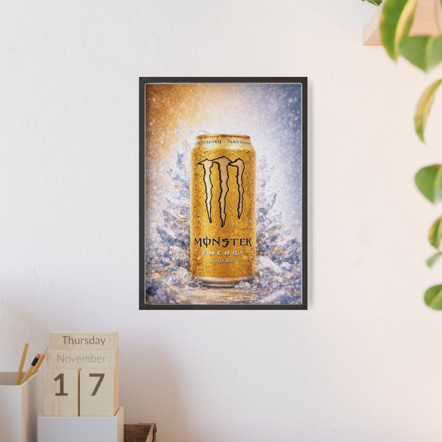 MONSTER Gold Energy Drink Poster Framed — Wall Art