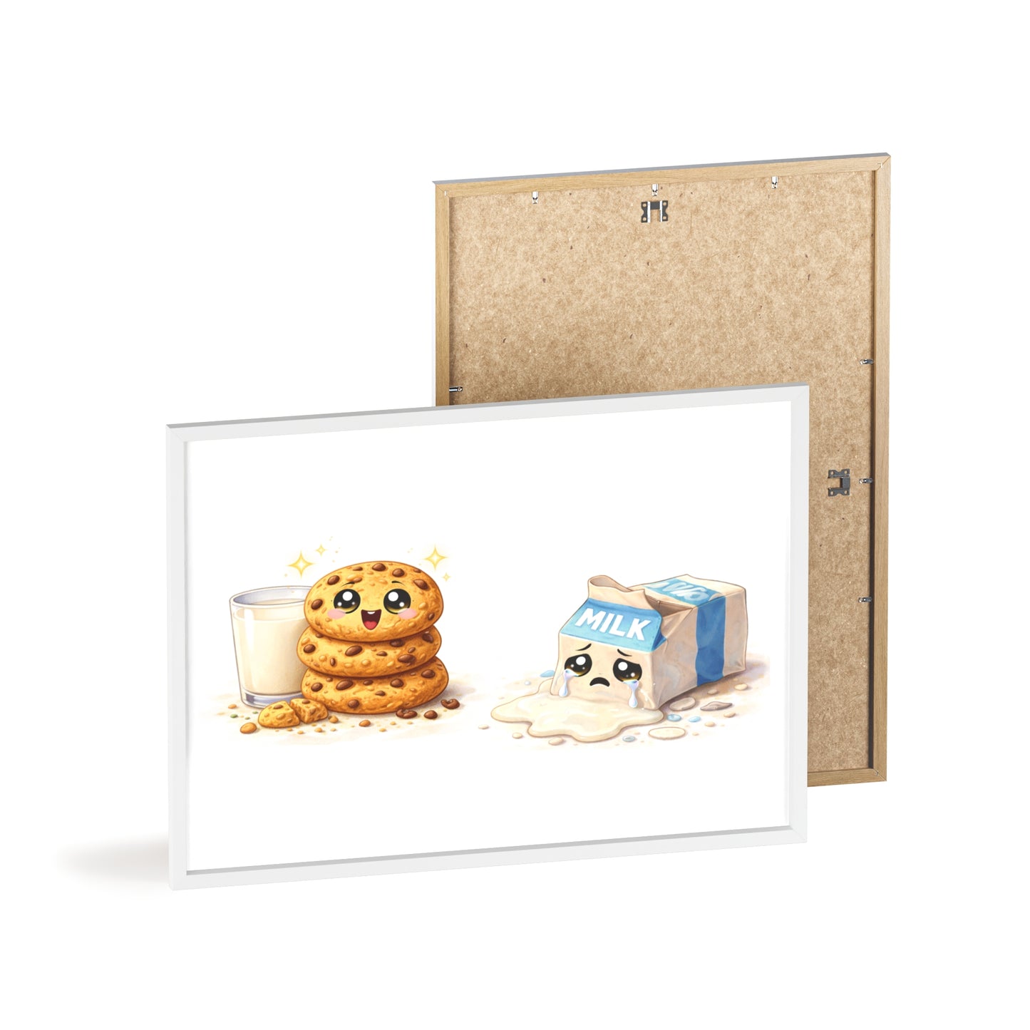 Cute Kawaii Cookies & Milk Poster with Frame — Whimsical Kitchen Wall Art