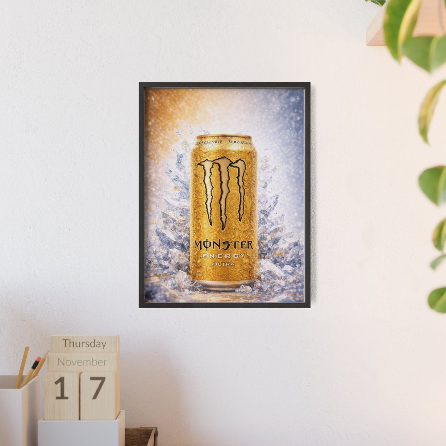 MONSTER Gold Energy Drink Poster Framed — Wall Art