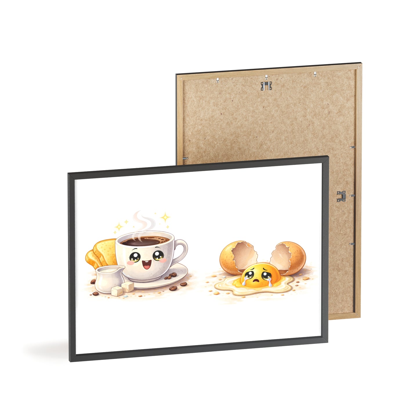 Cute Coffee & Sad Egg Framed Poster — Kitchen Wall Art