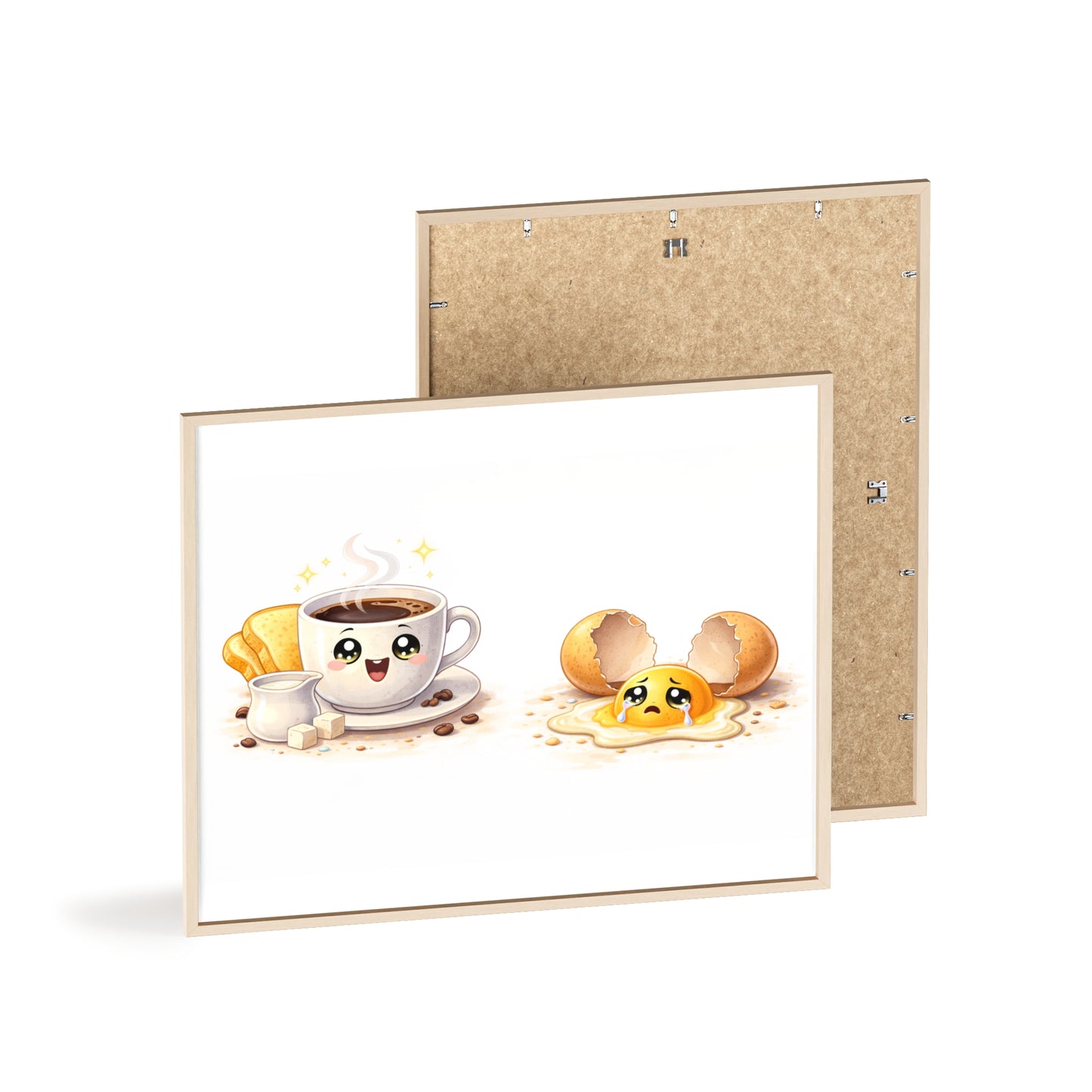 Cute Coffee & Sad Egg Framed Poster — Kitchen Wall Art