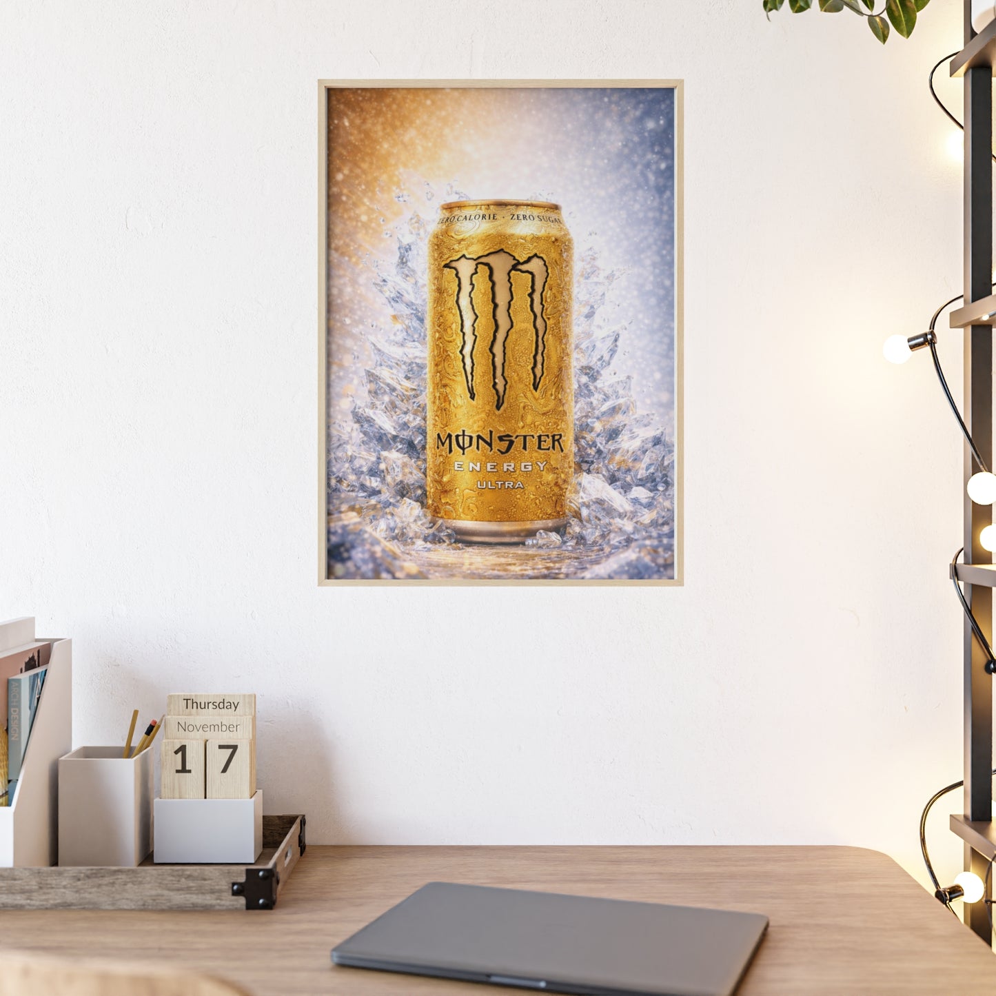 MONSTER Gold Energy Drink Poster Framed — Wall Art
