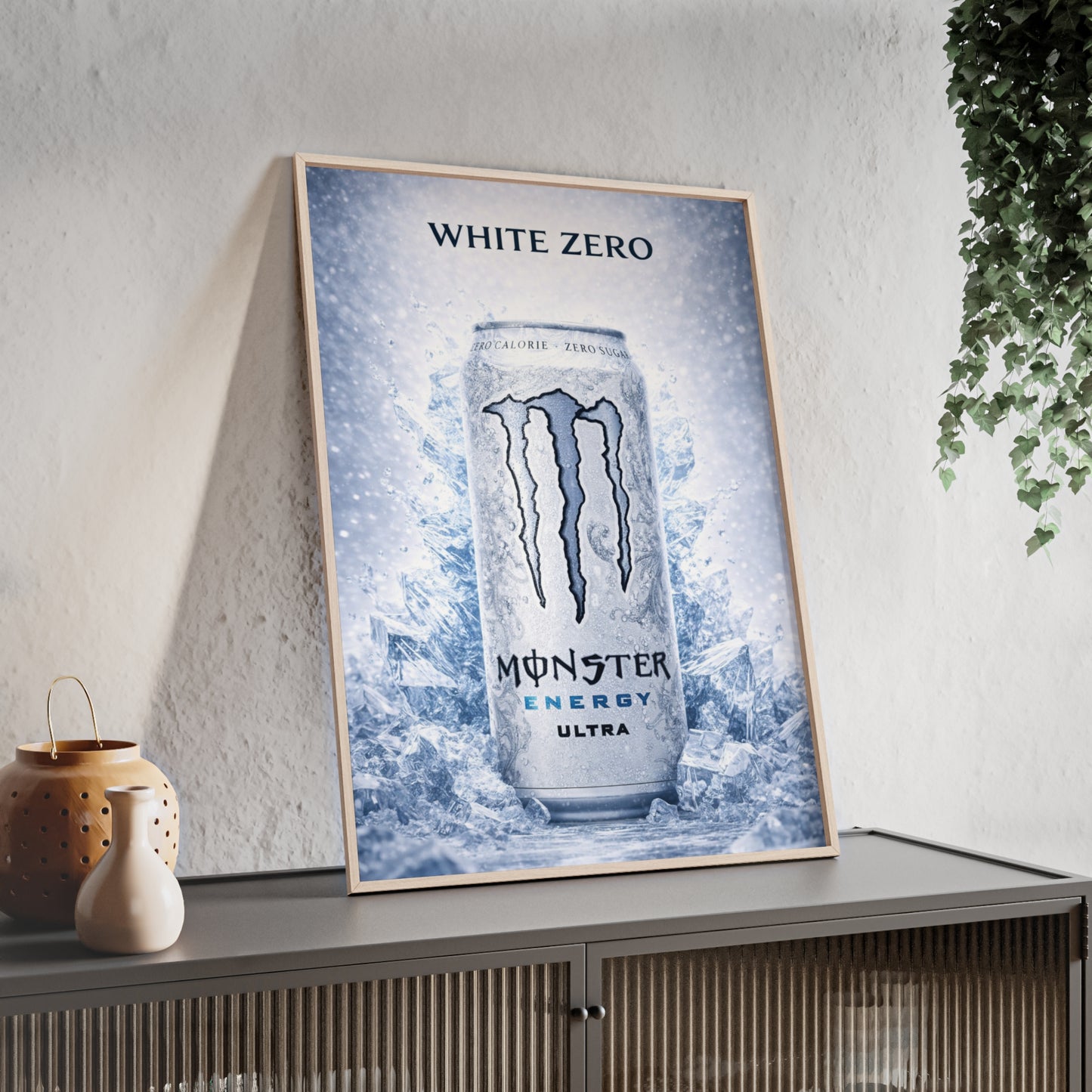MONSTER White Energy Drink Poster Framed —  Wall Art